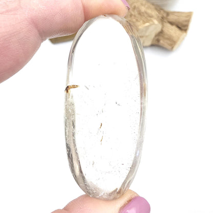 Clear Quartz Palm Stone with Lodolite & Hematoid Inclusions – Healing and Spiritual Growth Crystal, 80g