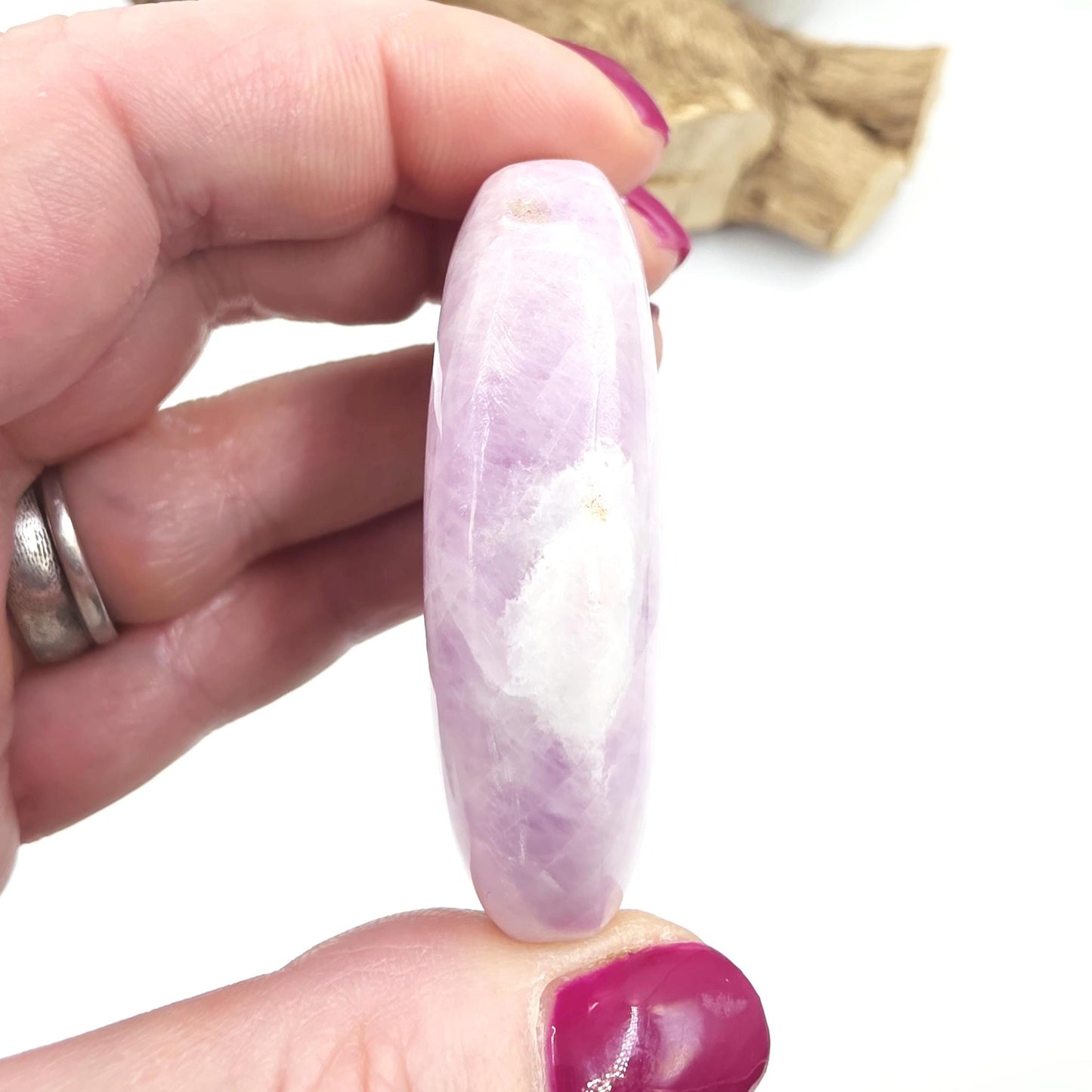 Flashy Kunzite Palm Stone - Heart Chakra & Emotional Healing Crystal, 85g