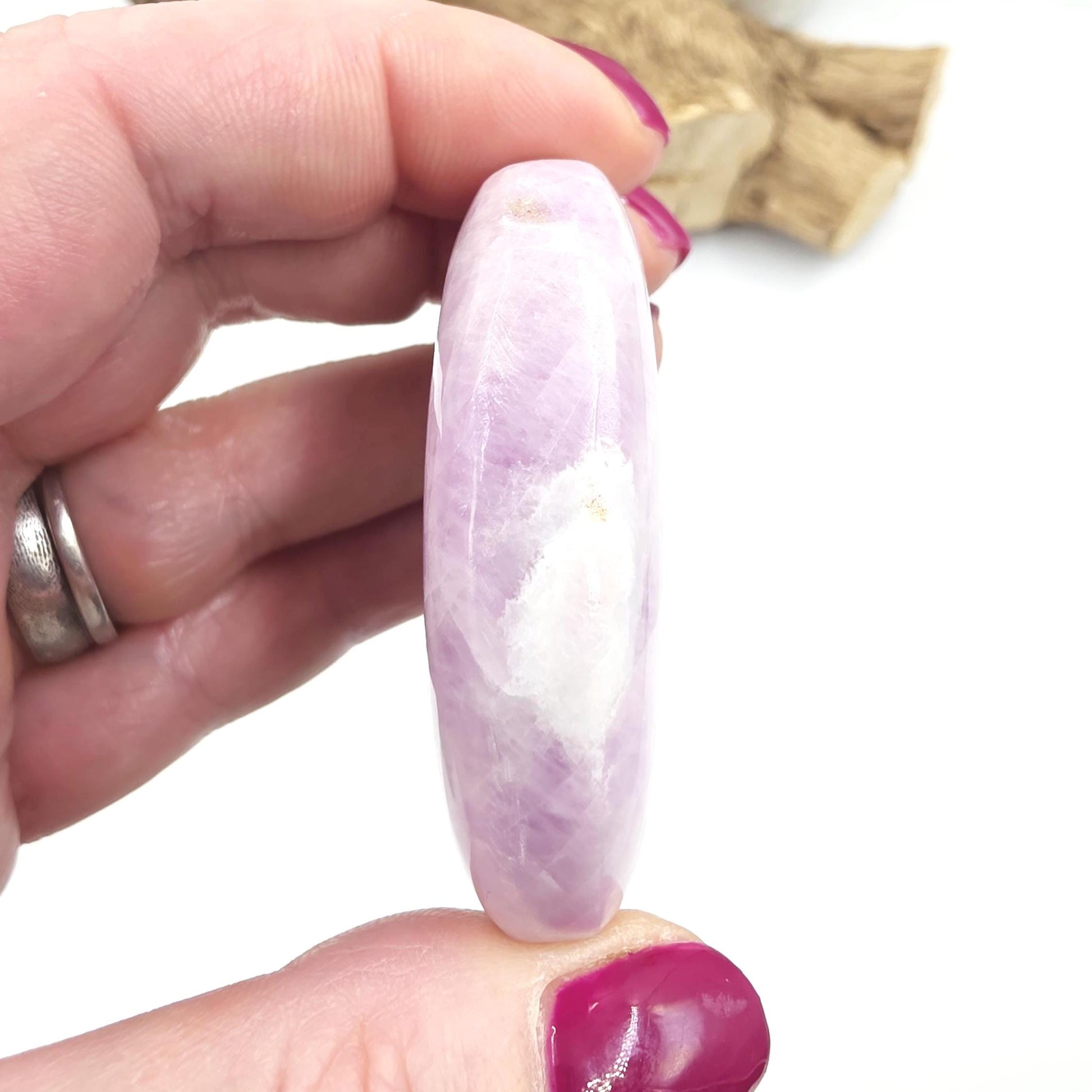 Flashy Kunzite Palm Stone - Heart Chakra & Emotional Healing Crystal, 85g