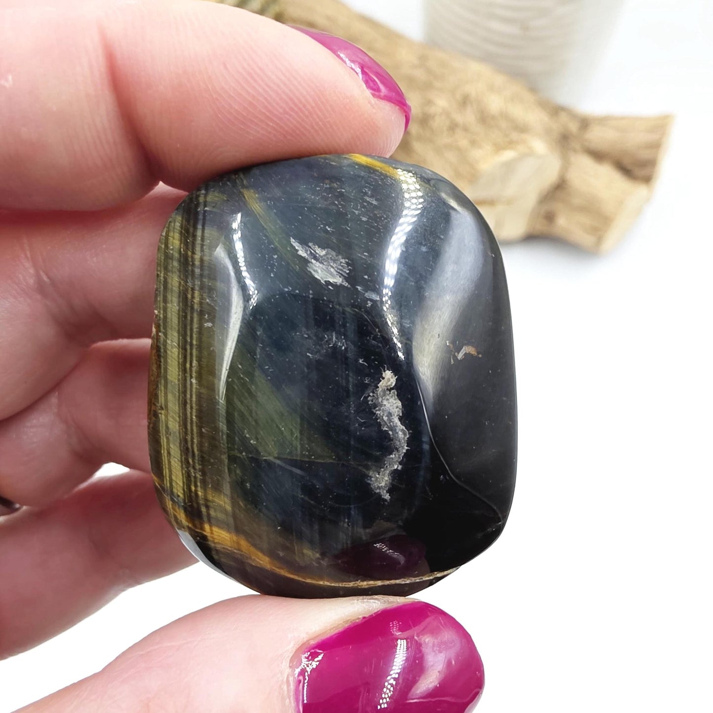 Little Blue Tiger's Eye Palm Stone - Protection & Intuition Healing Crystal, 40g