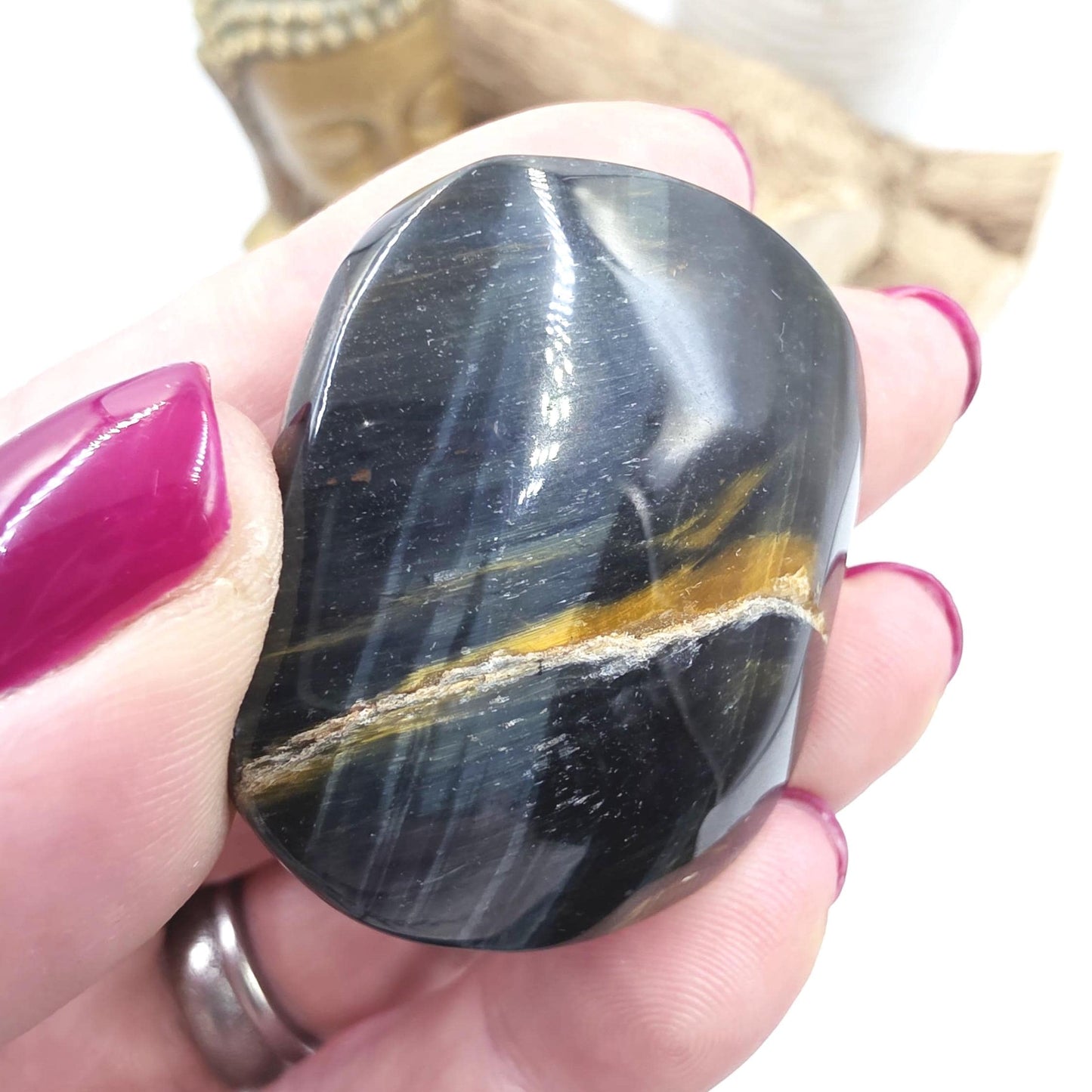 Little Blue Tiger's Eye Palm Stone - Protection & Intuition Healing Crystal, 40g