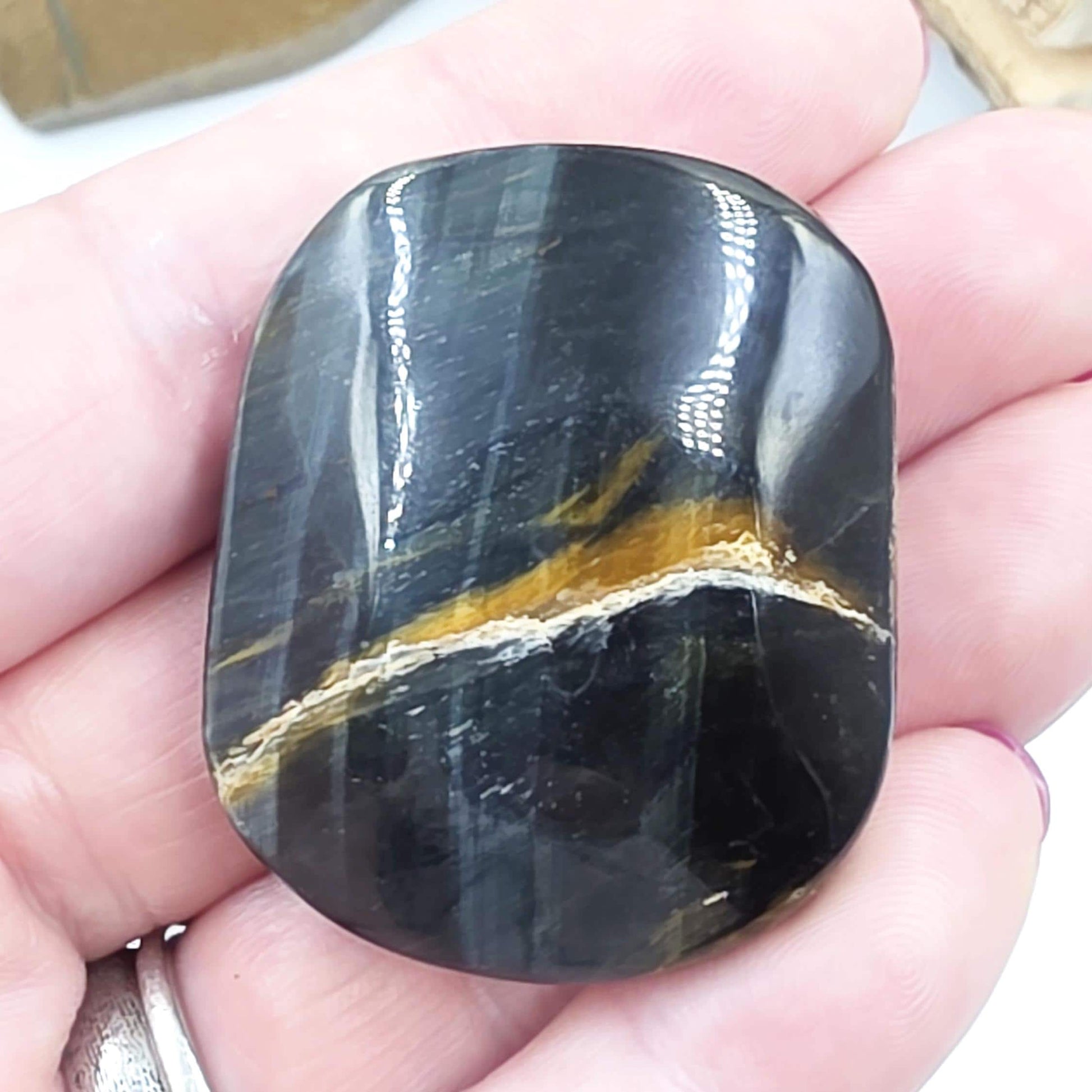 Little Blue Tiger's Eye Palm Stone - Protection & Intuition Healing Crystal, 40g