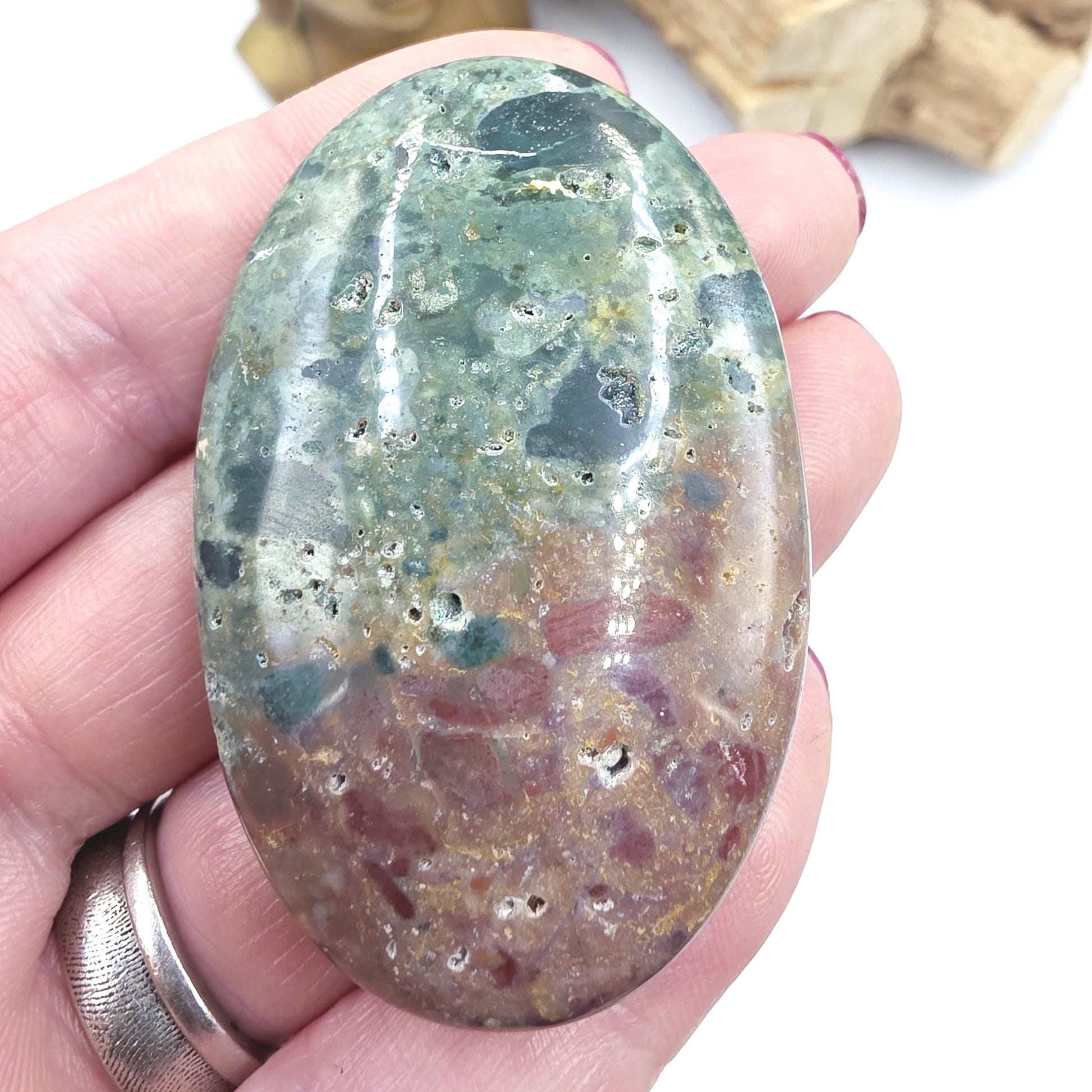 Ocean Jasper Palm Stone – Joy, Emotional Healing & Calming Crystal, 40g