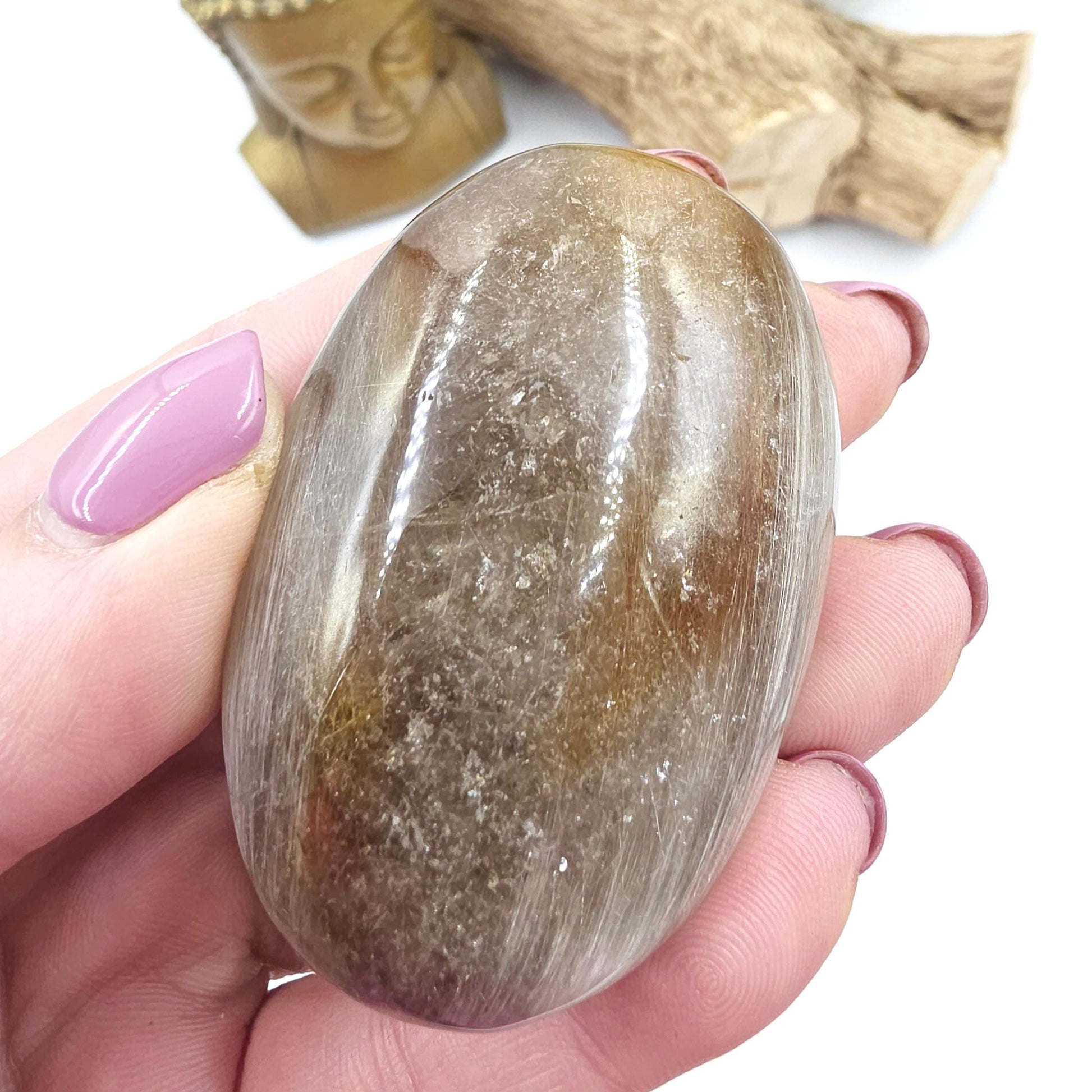 Extremely Rare White & Copper Rutile Palm Stone – Clarity, Transformation and Energy Amplification Crystal, 95g