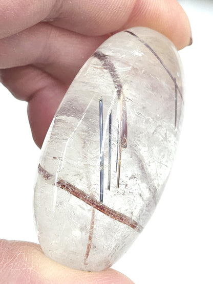 Rare Copper & Silver Rutile Quartz Palm Stone – Clarity, Transformation and Energy Amplification Crystal, 60g