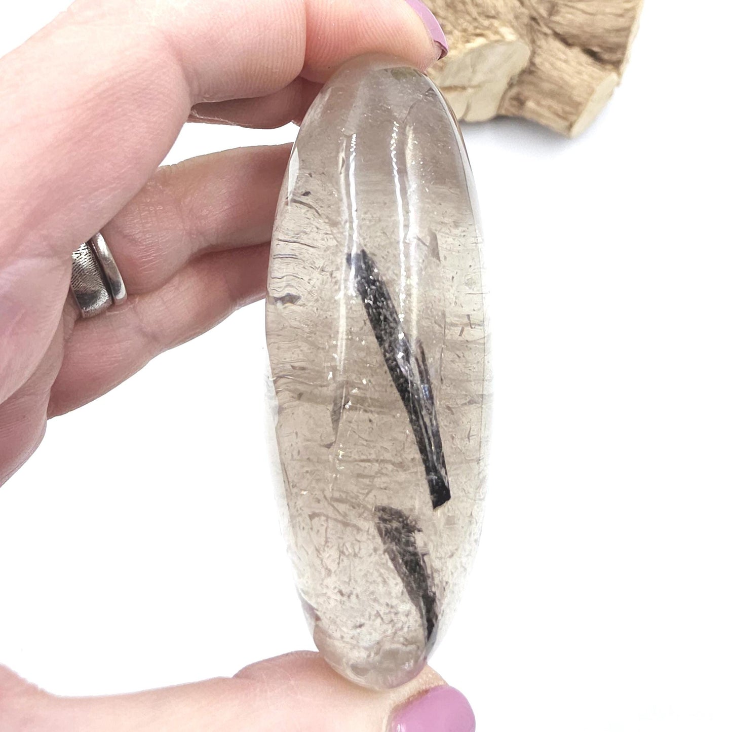 Large High Grade Sparkly Black Rutile Quartz Palm Stone – Protection, Clarity & Energy Amplification Crystal, 185g