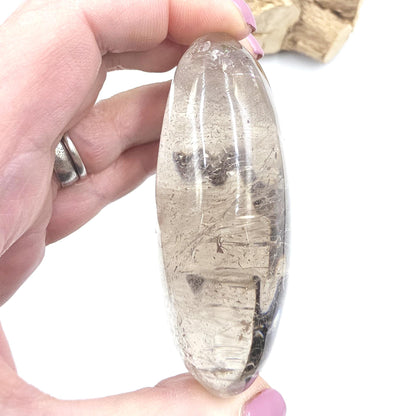 Large High Grade Sparkly Black Rutile Quartz Palm Stone – Protection, Clarity & Energy Amplification Crystal, 185g