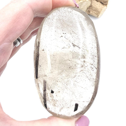 Large High Grade Sparkly Black Rutile Quartz Palm Stone – Protection, Clarity & Energy Amplification Crystal, 185g