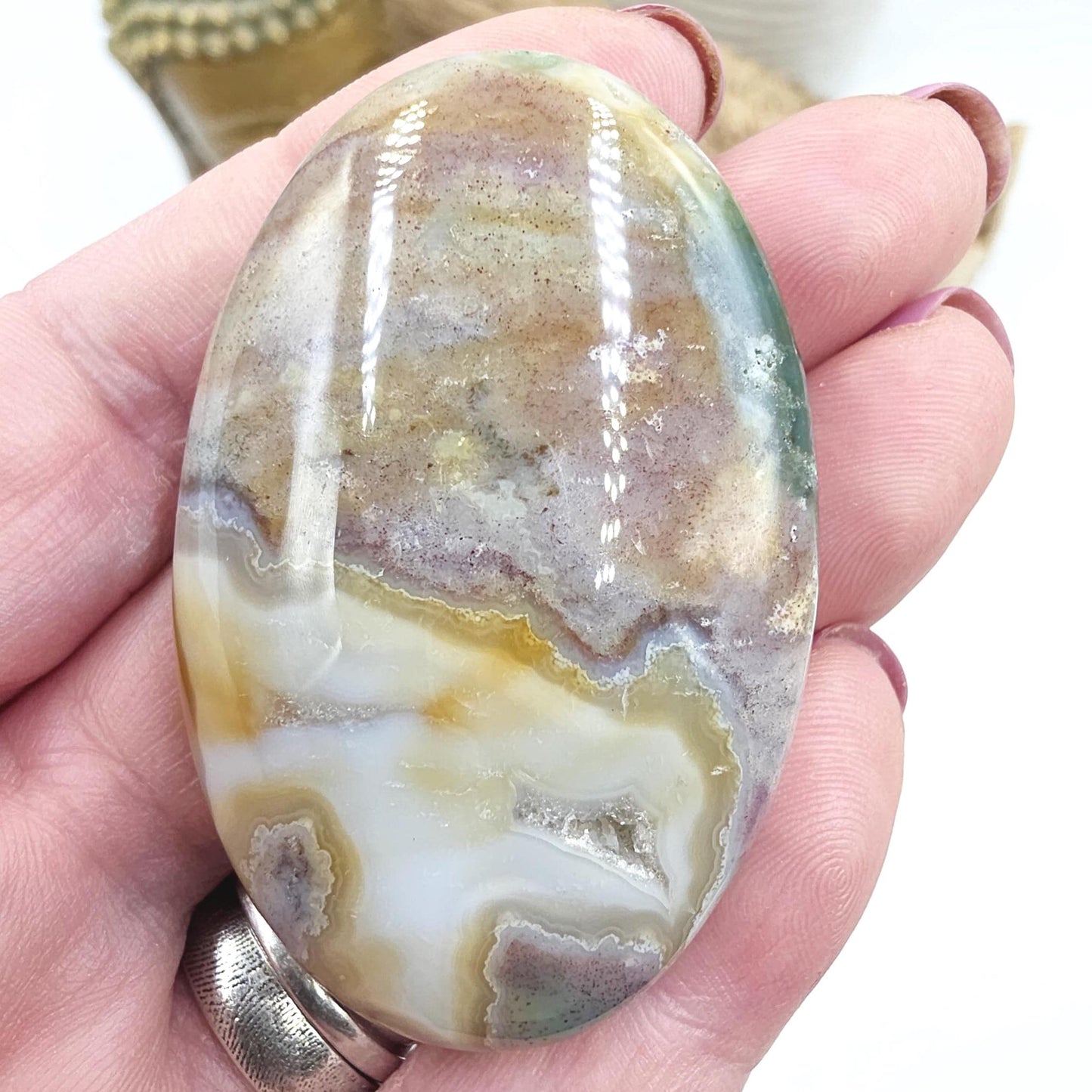 Ocean Jasper Palm Stone – Joy, Emotional Healing & Calming Crystal, 45g