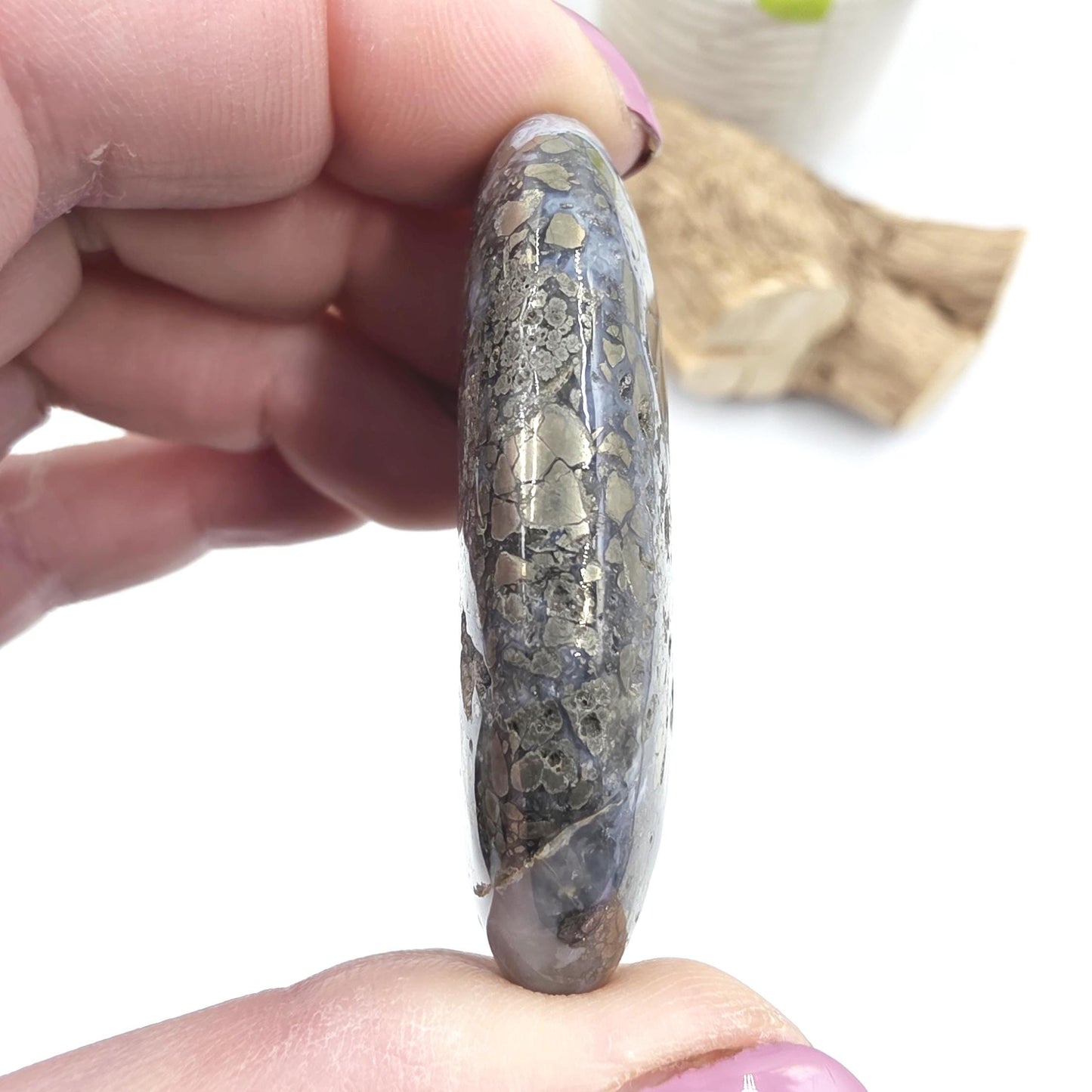 Pyrite & Agate Palm Stone – Protection, Confidence and Abundance Crystal, 55g