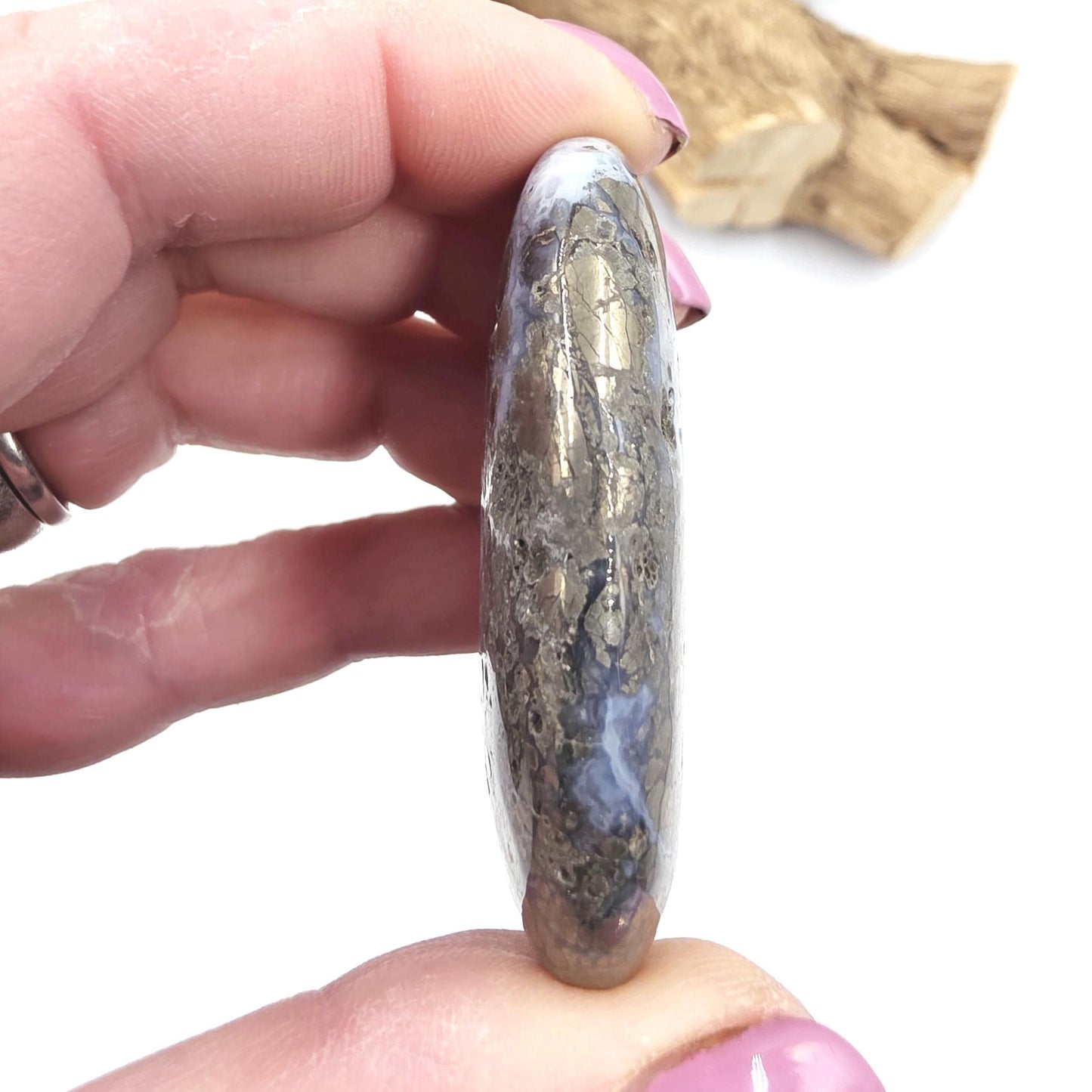 Pyrite & Agate Palm Stone – Protection, Confidence and Abundance Crystal, 55g