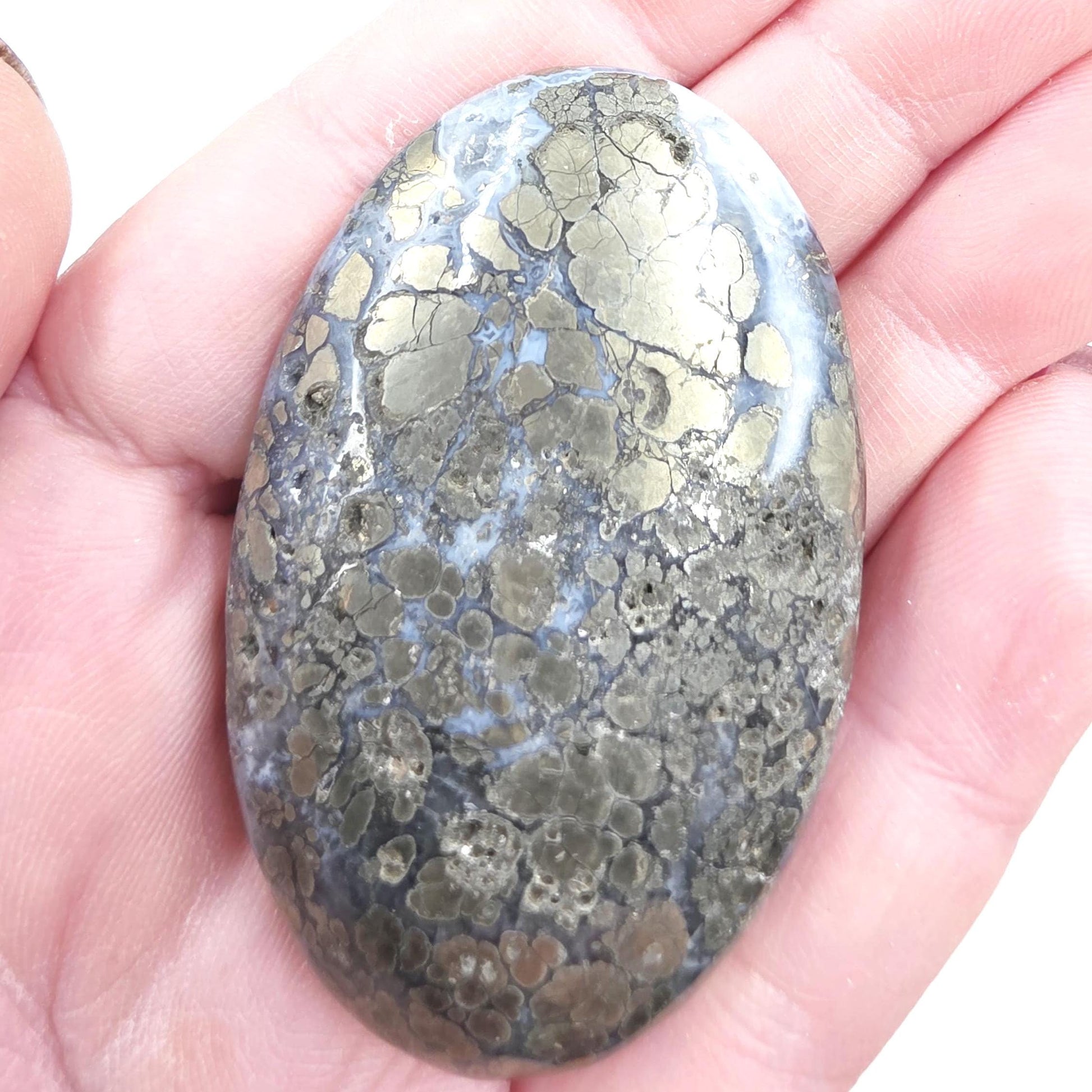 Pyrite & Agate Palm Stone – Protection, Confidence and Abundance Crystal, 55g