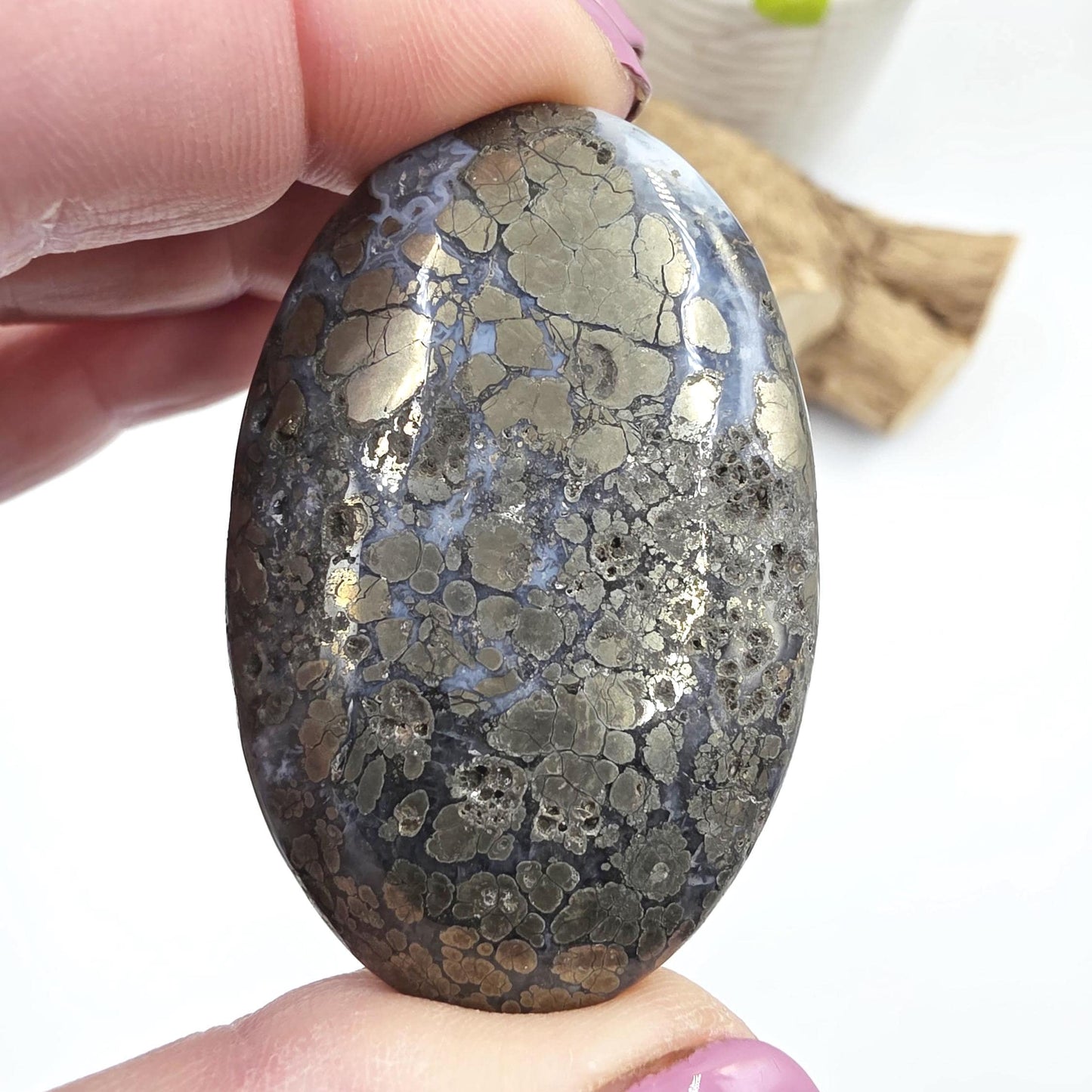 Pyrite & Agate Palm Stone – Protection, Confidence and Abundance Crystal, 55g