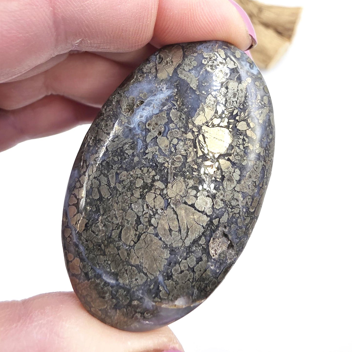 Pyrite & Agate Palm Stone – Protection, Confidence and Abundance Crystal, 55g