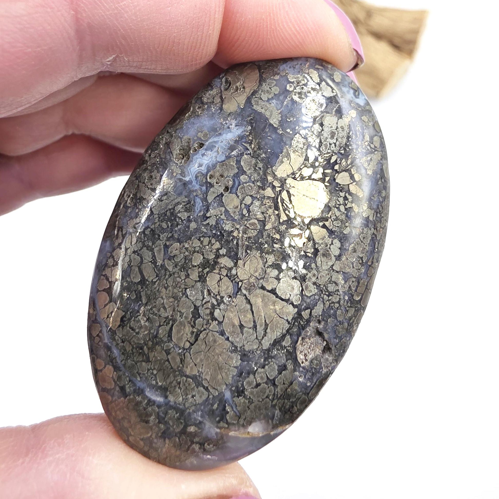 Pyrite & Agate Palm Stone – Protection, Confidence and Abundance Crystal, 55g