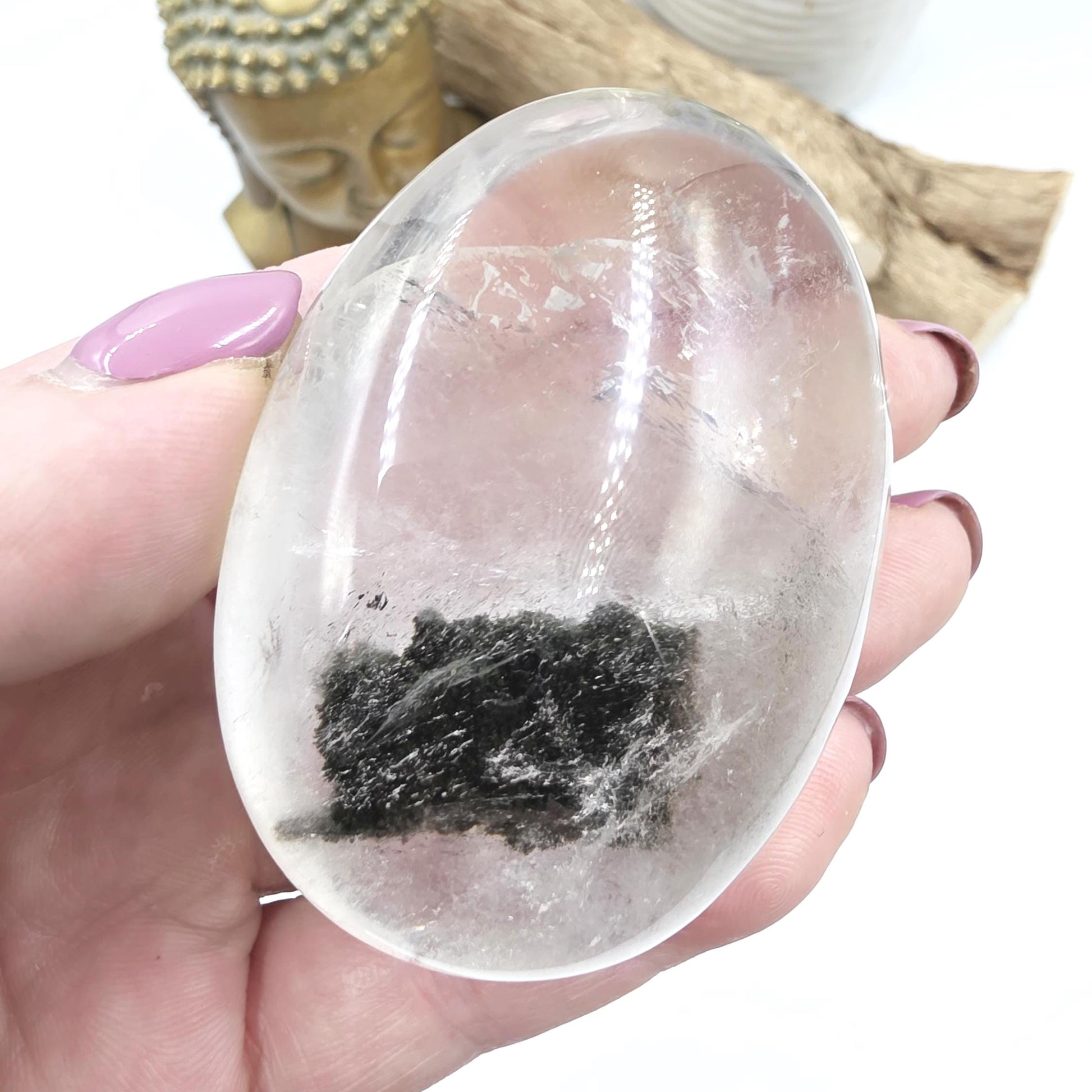 Large Green Garden Quartz (Lodolite) Palm Stone – Manifestation, Clarity & Inner Journey Healing Crystal, 155g