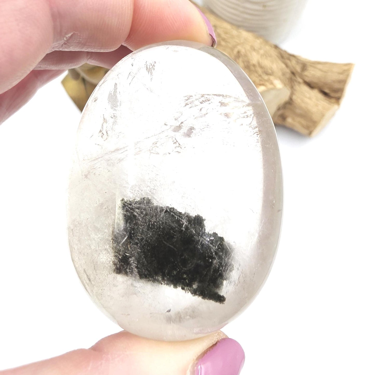 Large Green Garden Quartz (Lodolite) Palm Stone – Manifestation, Clarity & Inner Journey Healing Crystal, 155g