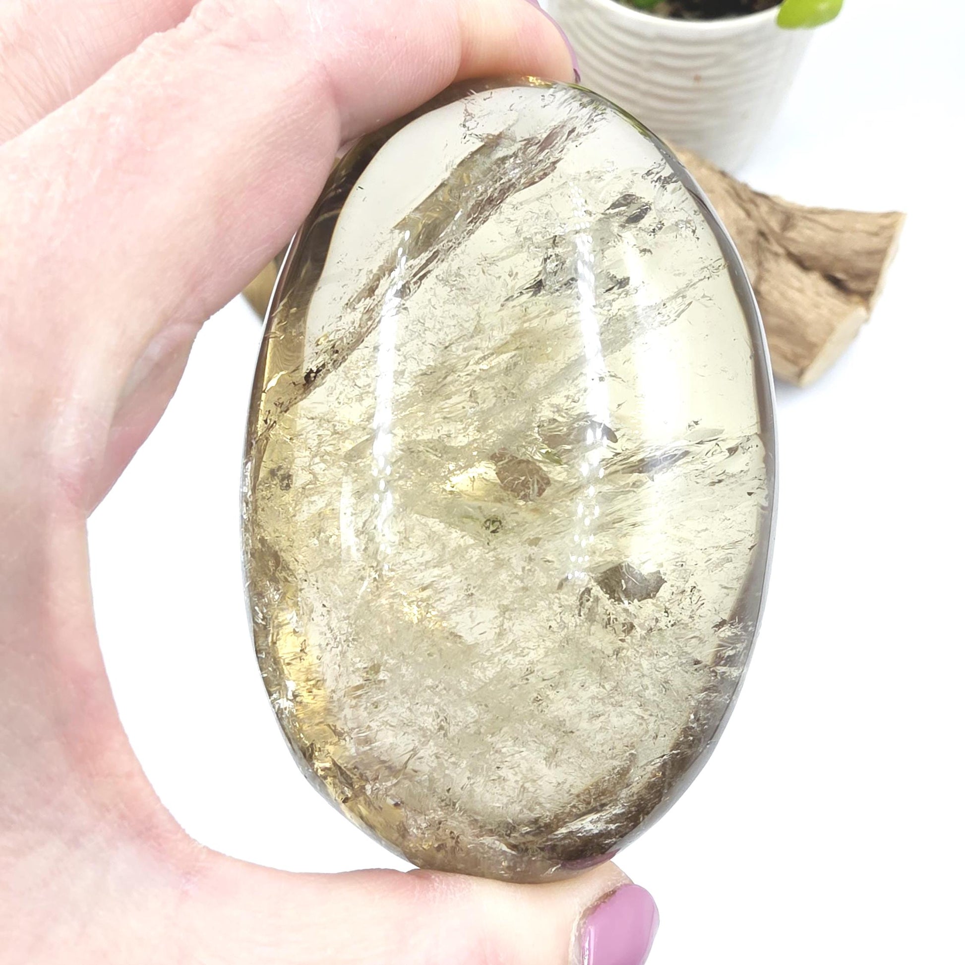 Huge Smoky Citrine Palm Stone with Rainbows – Abundance, Confidence & Solar Plexus Energy Crystal, 350g
