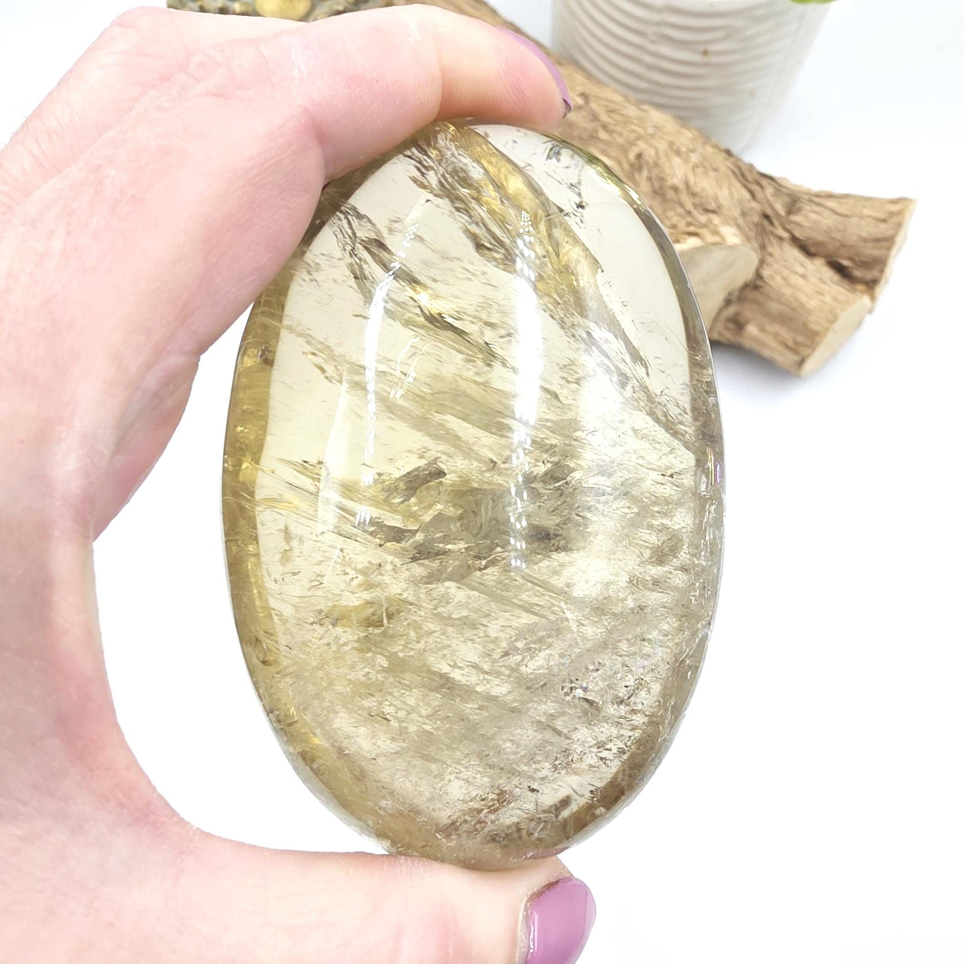 Huge Smoky Citrine Palm Stone with Rainbows – Abundance, Confidence & Solar Plexus Energy Crystal, 350g