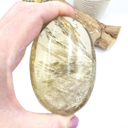 Huge Smoky Citrine Palm Stone with Rainbows – Abundance, Confidence & Solar Plexus Energy Crystal, 350g