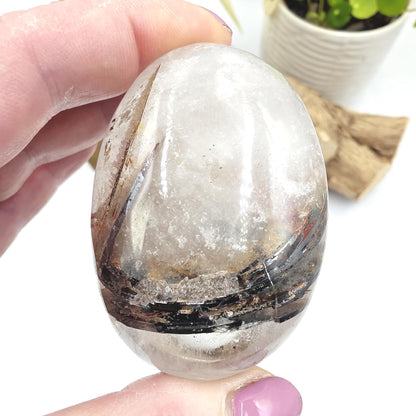 Rare Rutile & Mica Clear Quartz Palm Stone – Clarity, Healing and Energy Amplification Crystal, 140g