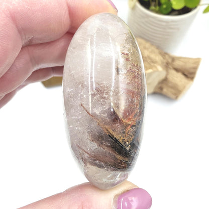 Rare Rutile & Mica Clear Quartz Palm Stone – Clarity, Healing and Energy Amplification Crystal, 140g