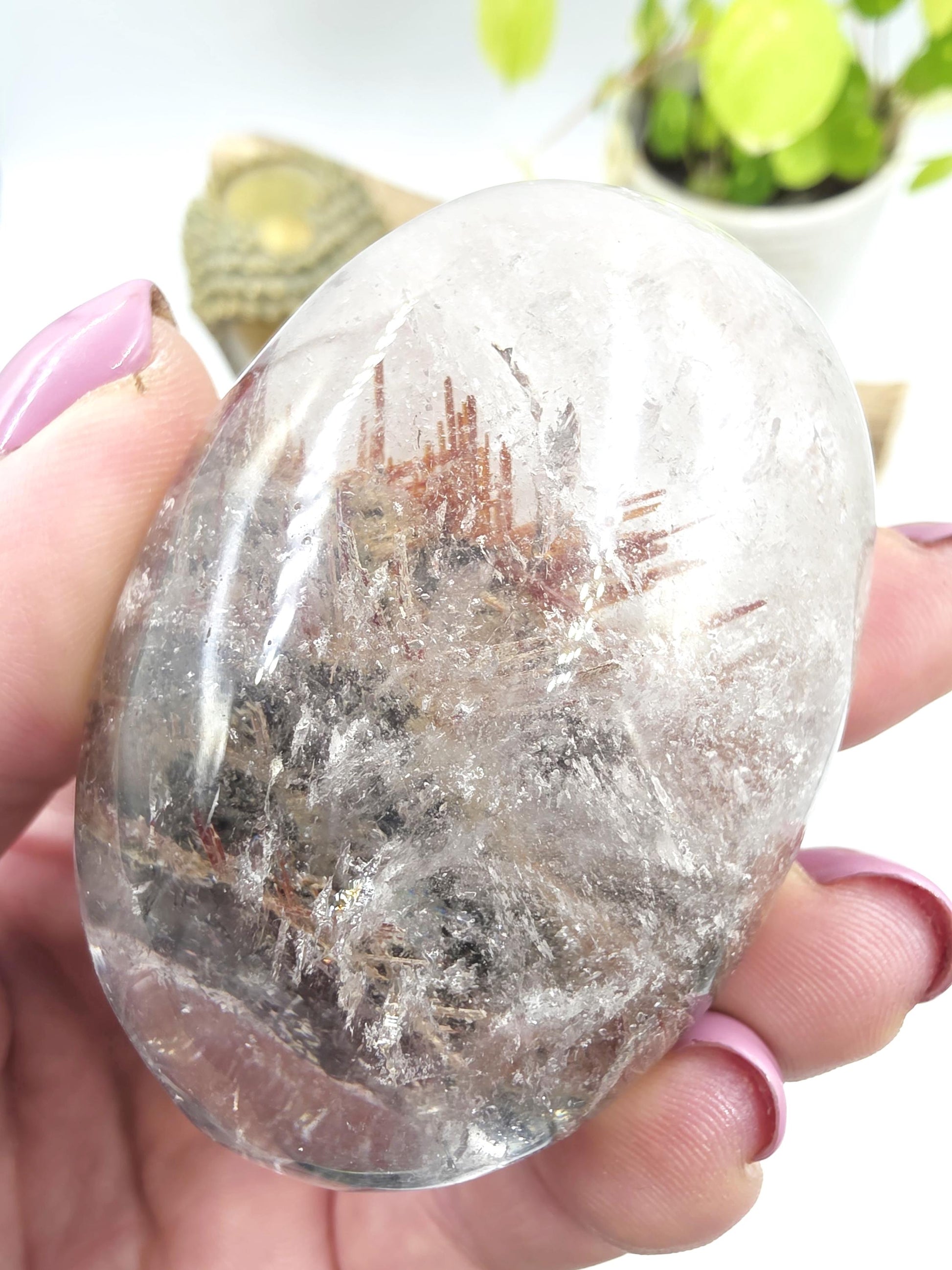 Rare Rutile & Mica Clear Quartz Palm Stone – Clarity, Healing and Energy Amplification Crystal, 140g