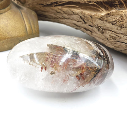 Rare Rutile & Mica Clear Quartz Palm Stone – Clarity, Healing and Energy Amplification Crystal, 140g