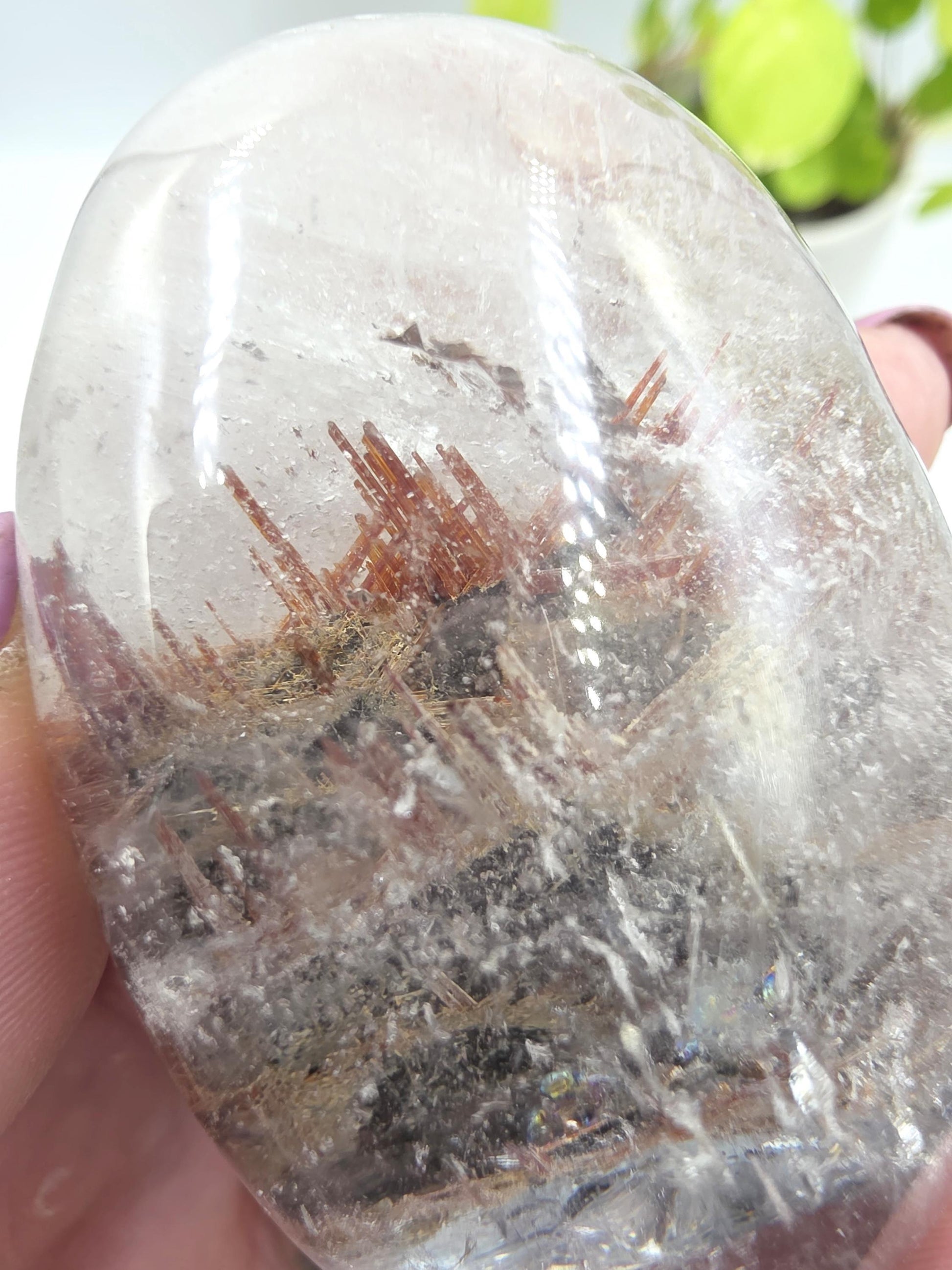 Rare Rutile & Mica Clear Quartz Palm Stone – Clarity, Healing and Energy Amplification Crystal, 140g
