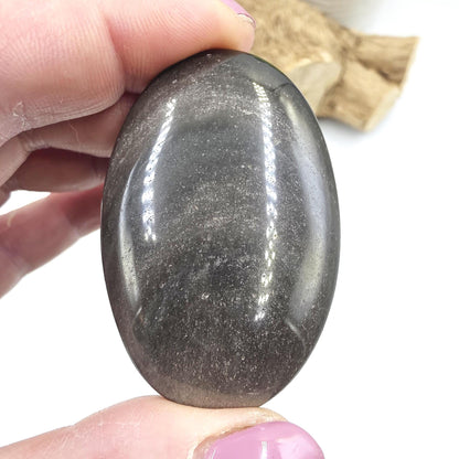 Silver Sheen Obsidian Palm Stone – Protection, Insight & Root Chakra Energy Crystal, 40g