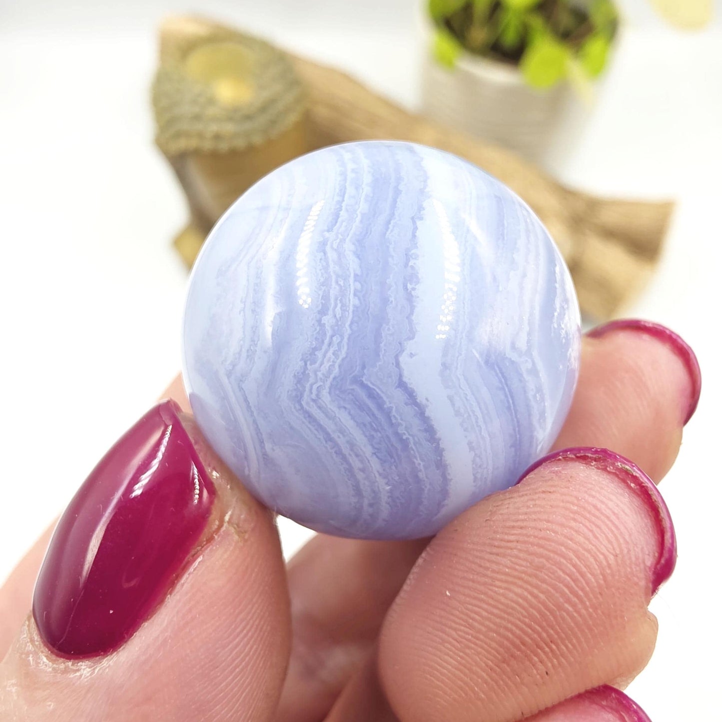 High Grade Blue Lace Agate Sphere – Calm Communication, Emotional Peace & Soothing Energy Crystal, 29.7mm