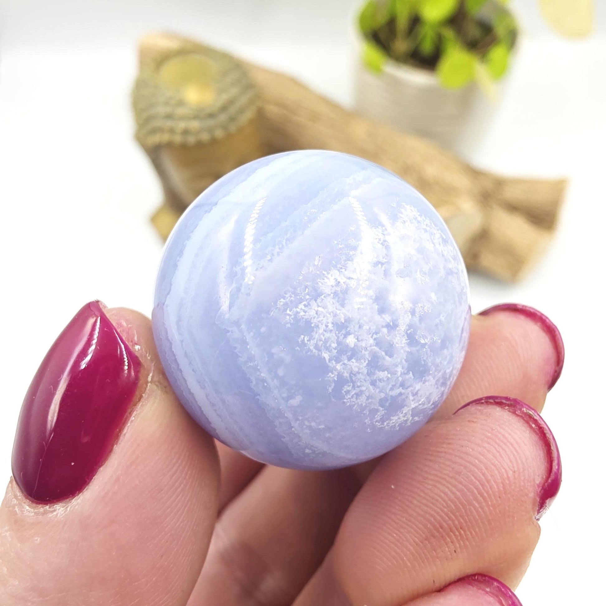 High Grade Blue Lace Agate Sphere – Calm Communication, Emotional Peace & Soothing Energy Crystal, 29.7mm