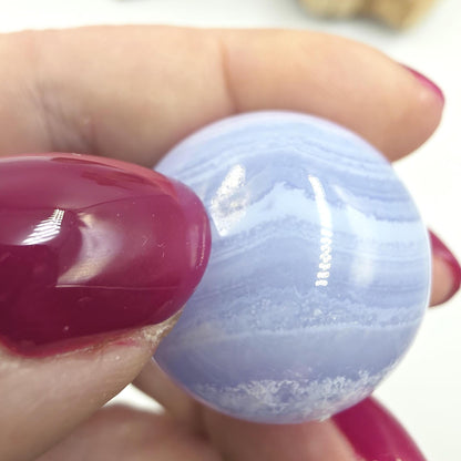 High Grade Blue Lace Agate Sphere – Calm Communication, Emotional Peace & Soothing Energy Crystal, 29.7mm