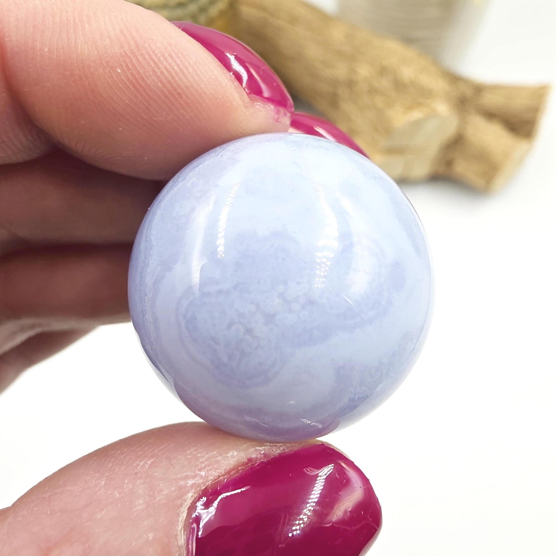 High Grade Blue Lace Agate Sphere – Calm Communication, Emotional Peace & Soothing Energy Crystal, 29.7mm