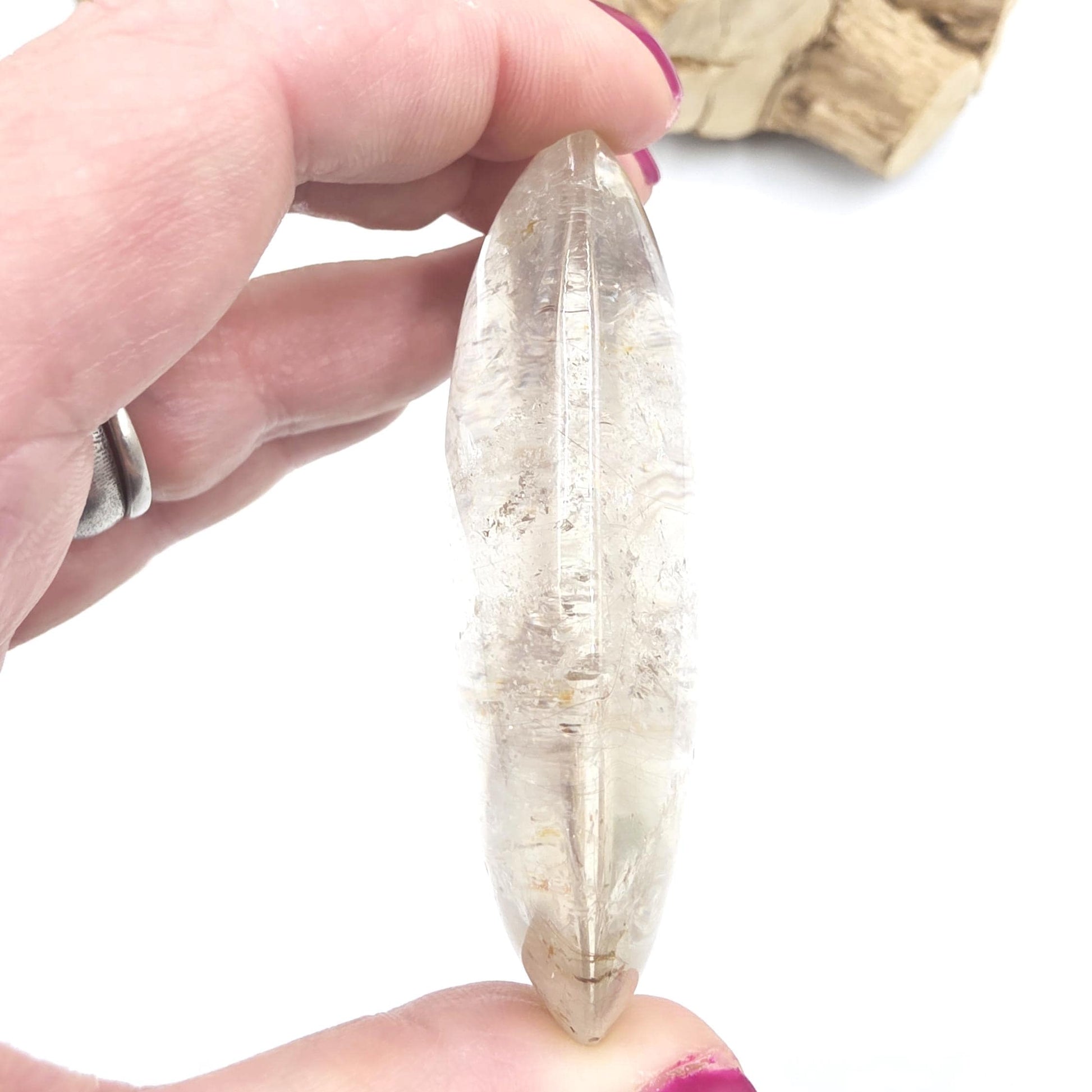 Clear Quartz Palm Stone with Microscopic Rutile Threads – Clarity & Energy Amplification Crystal, 115g