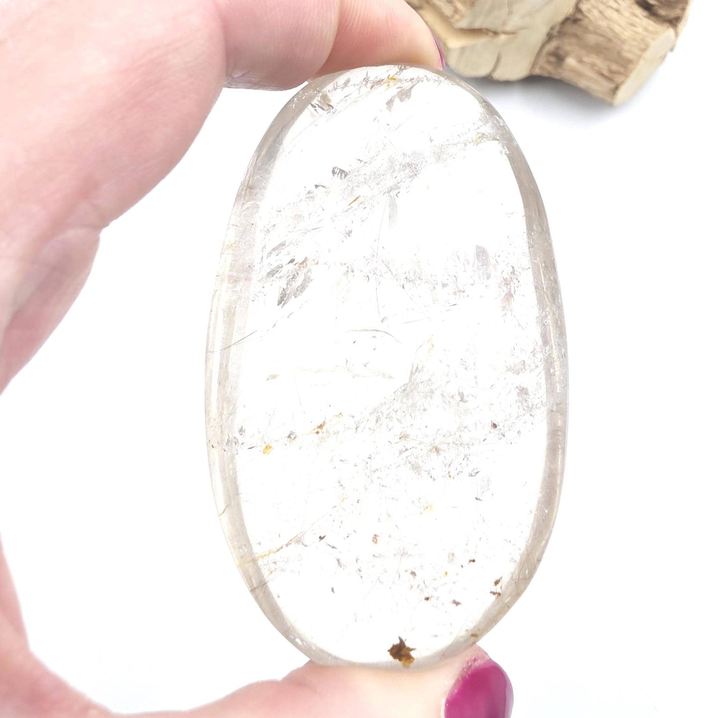 Clear Quartz Palm Stone with Microscopic Rutile Threads – Clarity & Energy Amplification Crystal, 115g