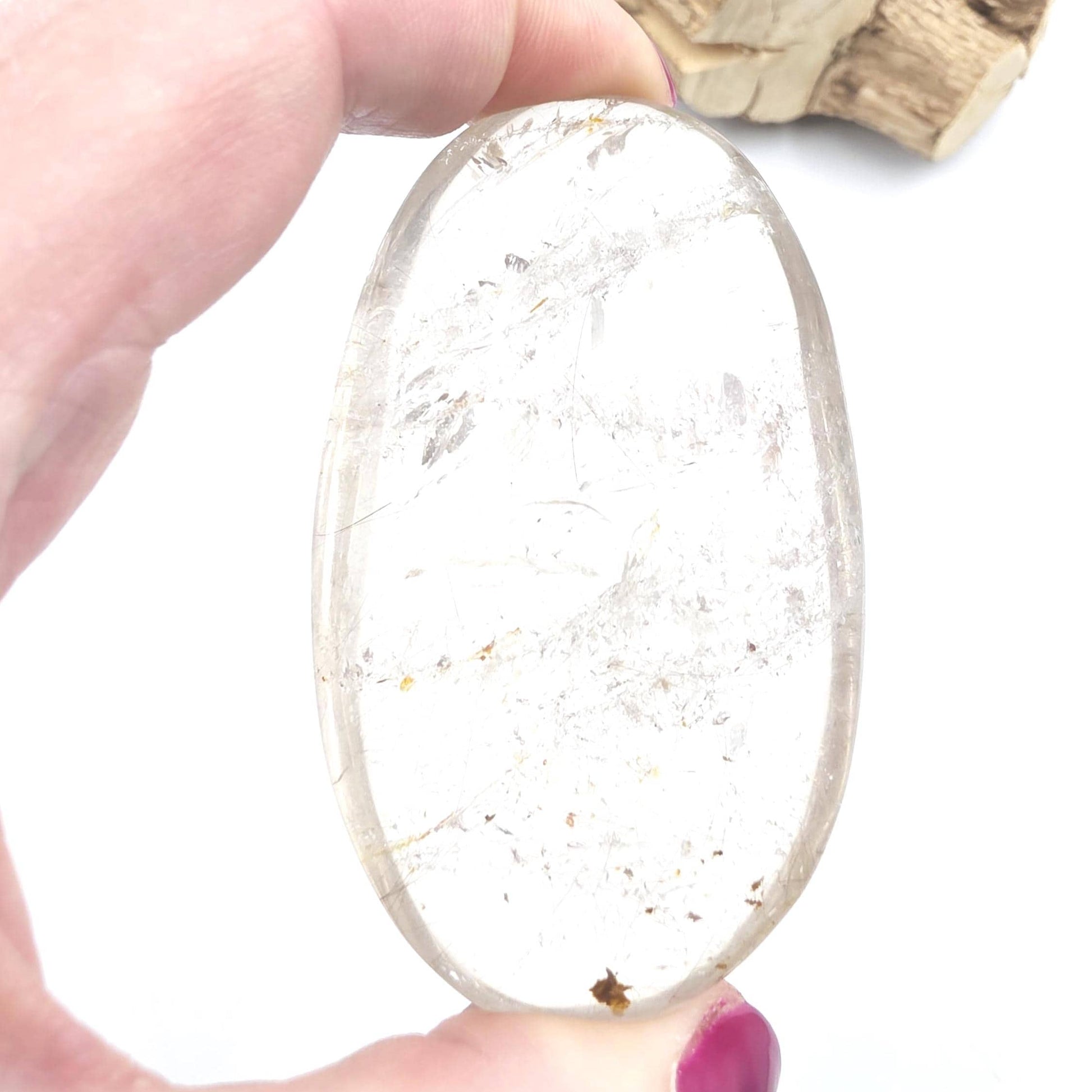 Clear Quartz Palm Stone with Microscopic Rutile Threads – Clarity & Energy Amplification Crystal, 115g