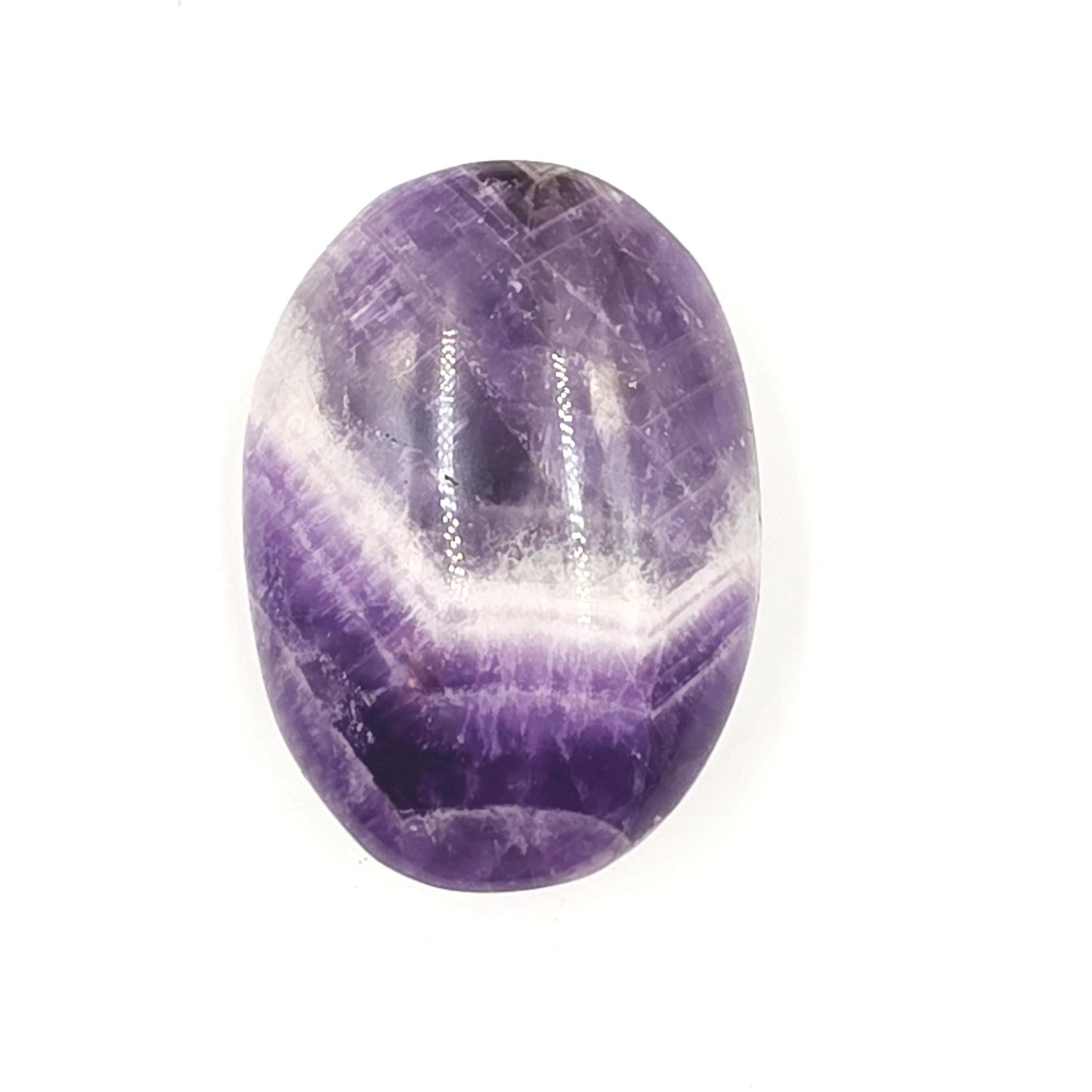 Dream Amethyst (Chevron) Palm Stone with rainbow flash – Intuition, Calm & Spiritual Clarity Crystal, 110g