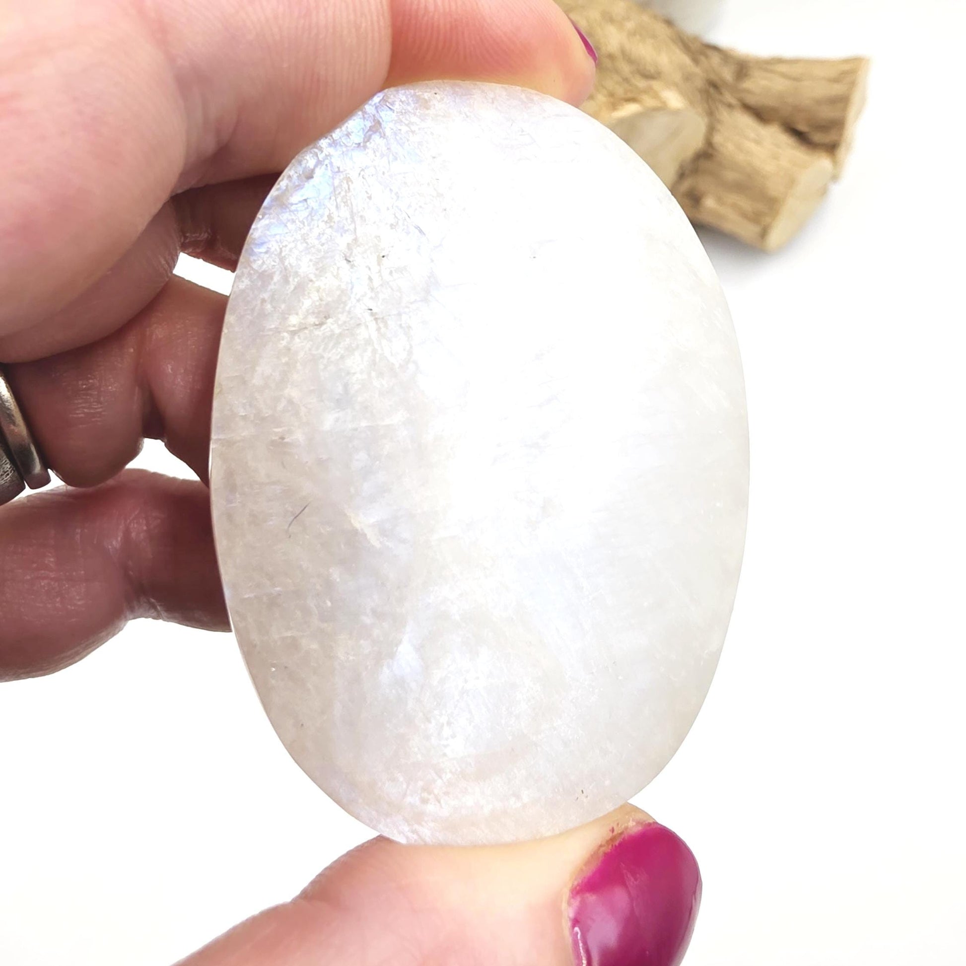 High Grade Flashy Blue Moonstone Palm Stone – Intuition, New Beginnings & Emotional Balance Crystal, 85g
