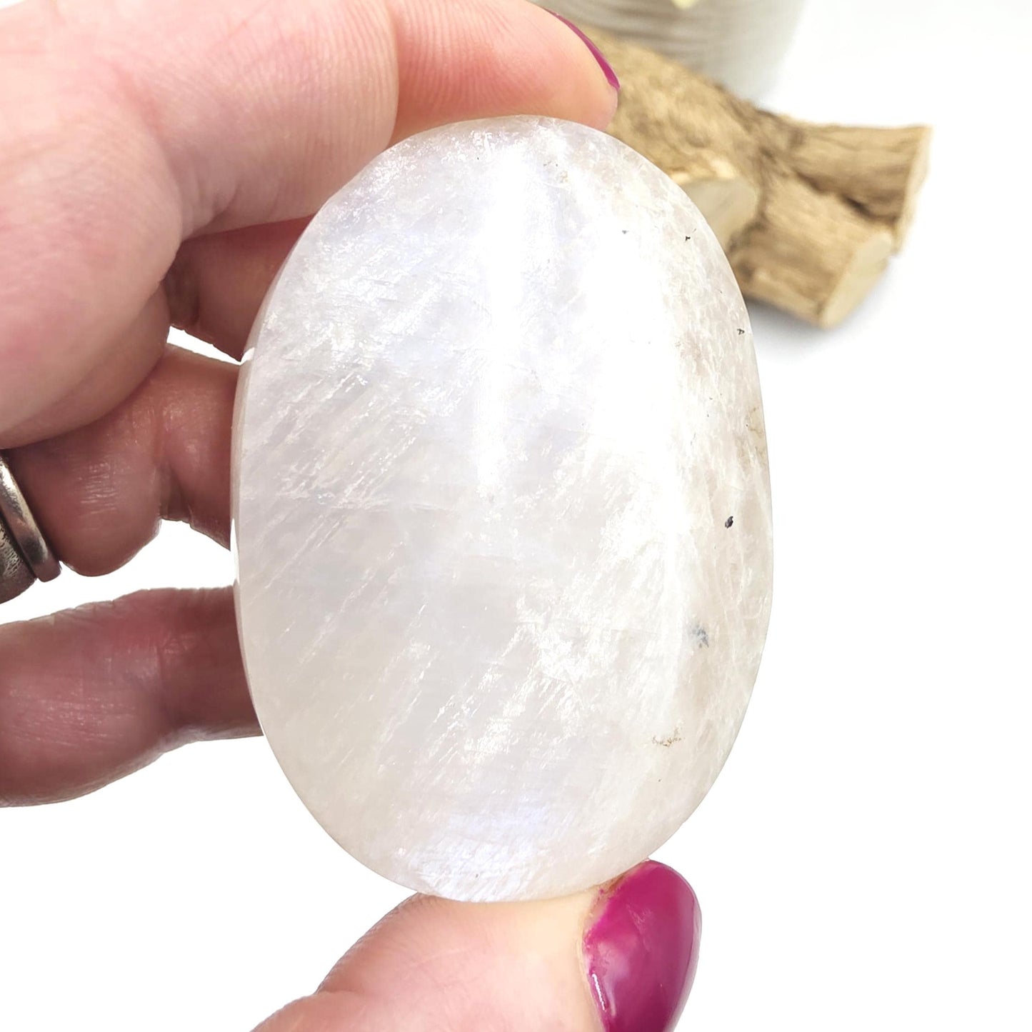 High Grade Flashy Blue Moonstone Palm Stone – Intuition, New Beginnings & Emotional Balance Crystal, 85g