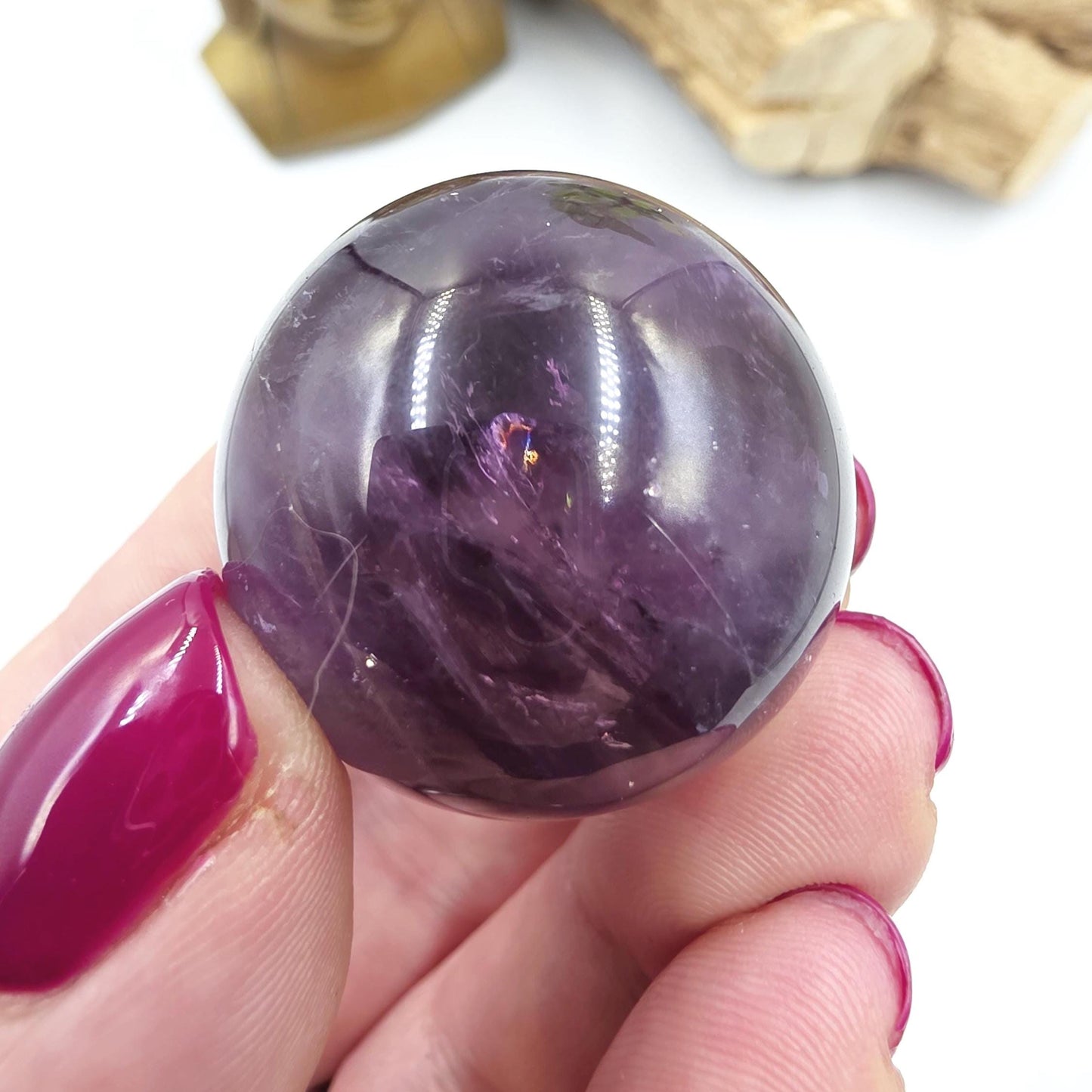 Flashy Amethyst Sphere with Rainbows – Calm, Intuition & Spiritual Healing Crystal, 32mm