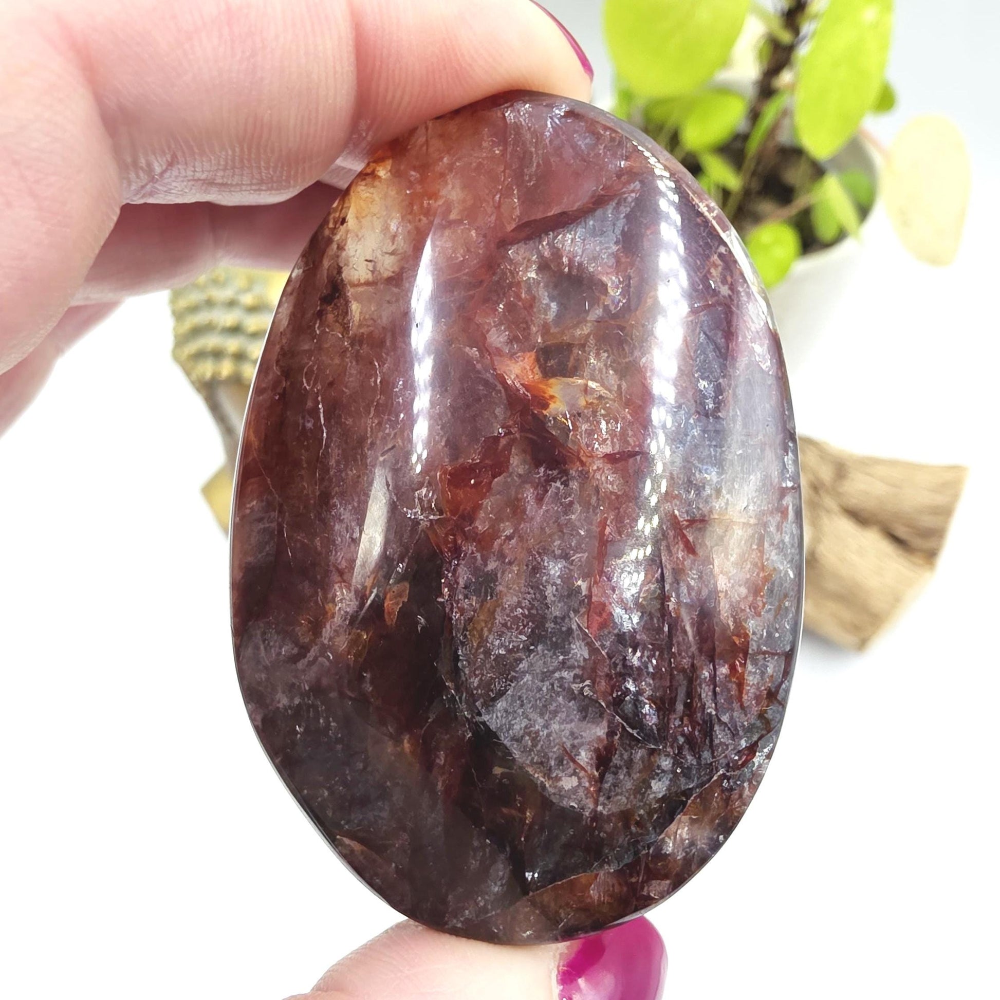 Sparkly Fire Quartz (Hematoid) Palm Stone with Rainbows – Grounding Strength, Vitality & Transformational Crystal, 90g