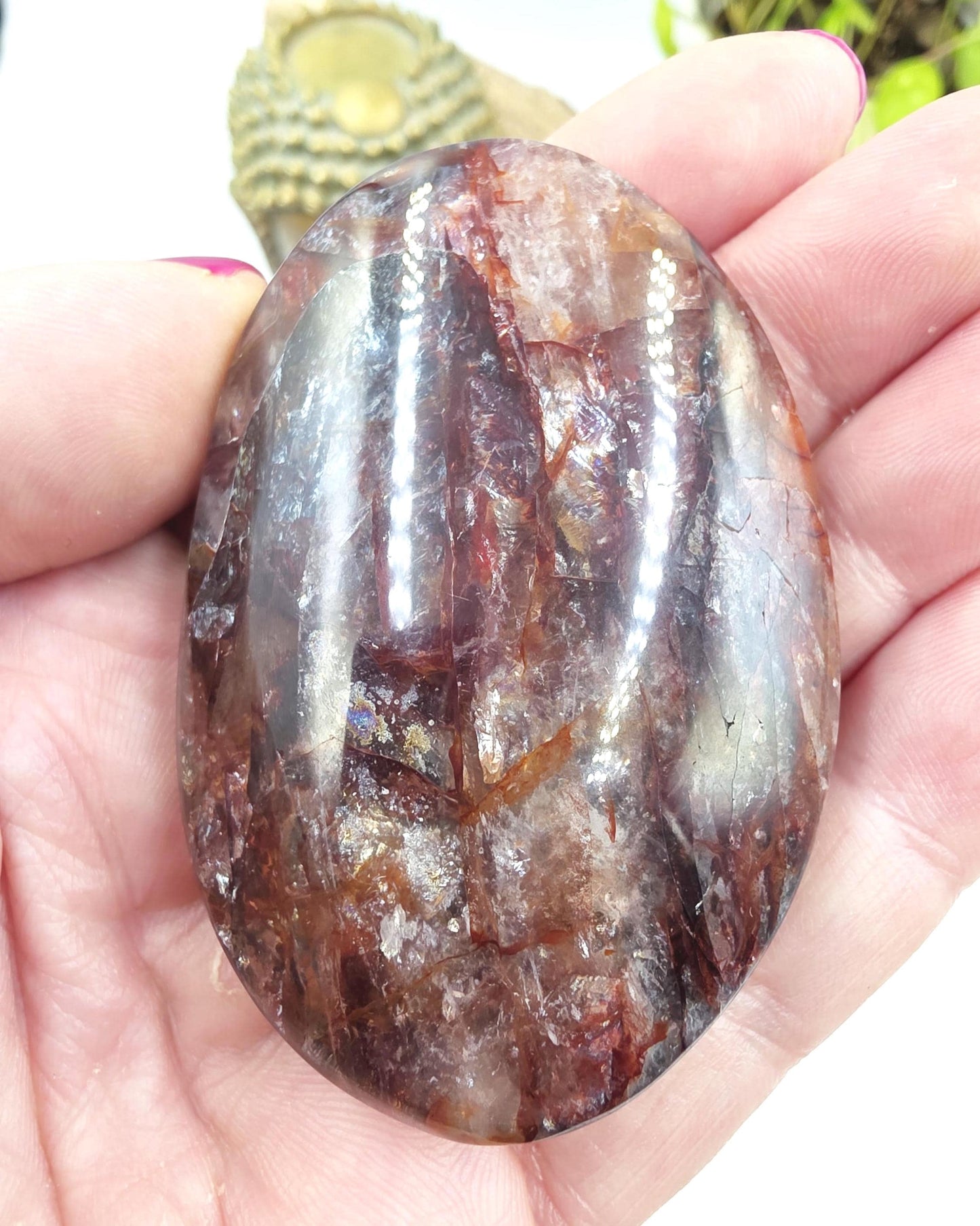 Sparkly Fire Quartz (Hematoid) Palm Stone with Rainbows – Grounding Strength, Vitality & Transformational Crystal, 90g