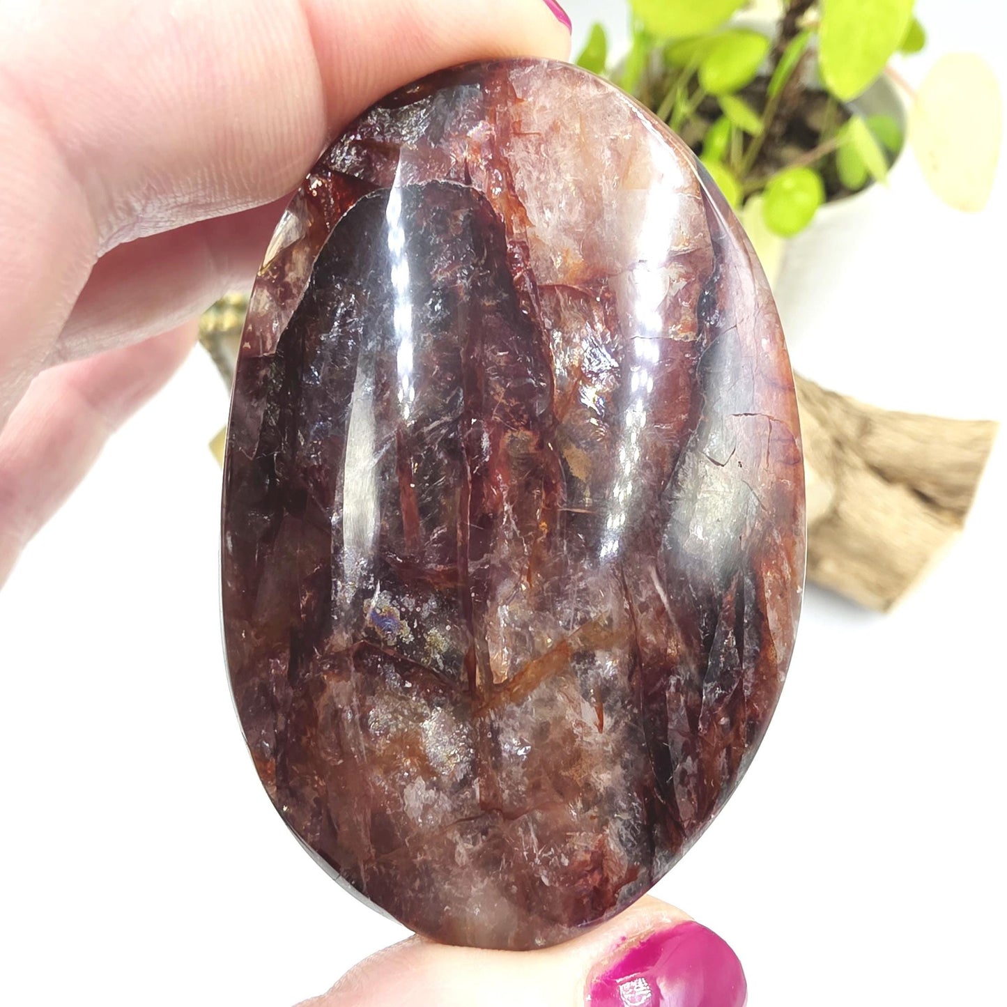 Sparkly Fire Quartz (Hematoid) Palm Stone with Rainbows – Grounding Strength, Vitality & Transformational Crystal, 90g