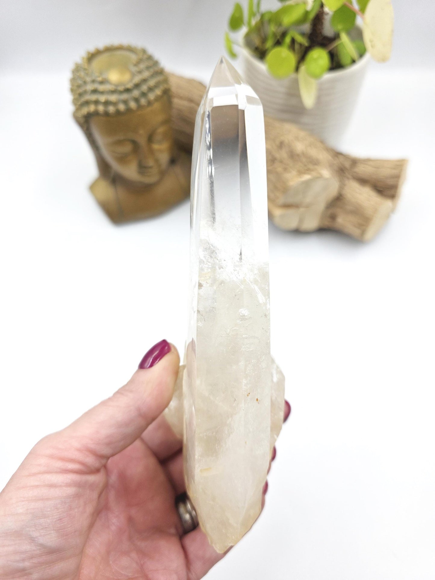 Clear Quartz Half Polished Half Raw Cluster with Rainbows on Bespoke Stand – Healing & Clarity Crystal, 505g