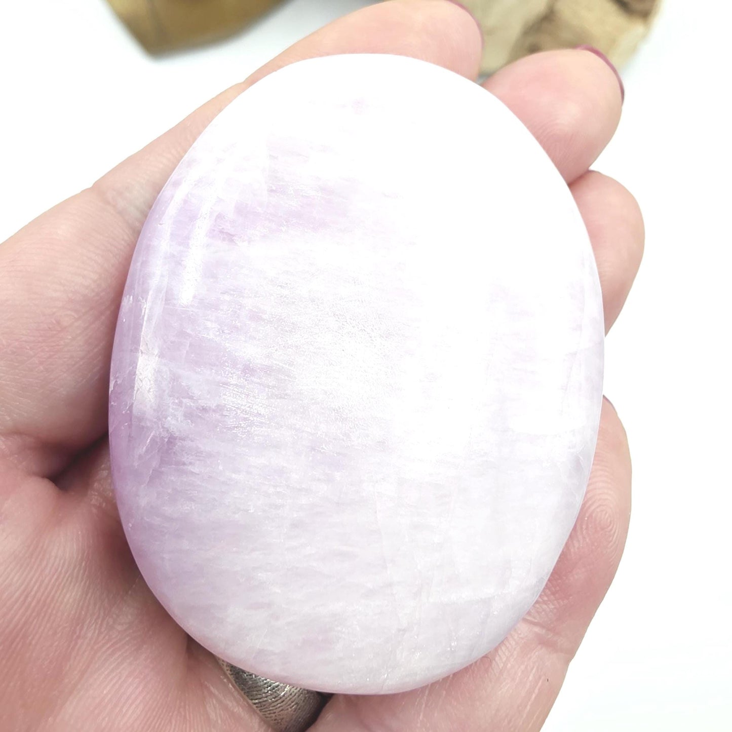 Flashy Kunzite Palm Stone - Heart Chakra & Emotional Healing Crystal, 85g
