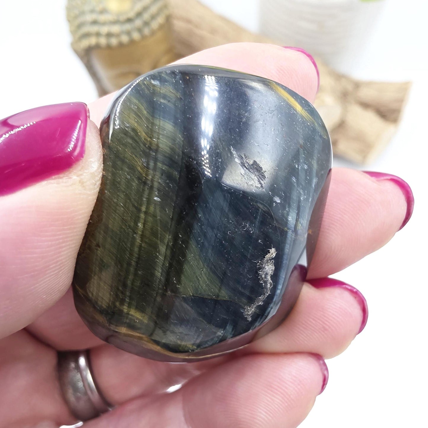 Little Blue Tiger's Eye Palm Stone - Protection & Intuition Healing Crystal, 40g