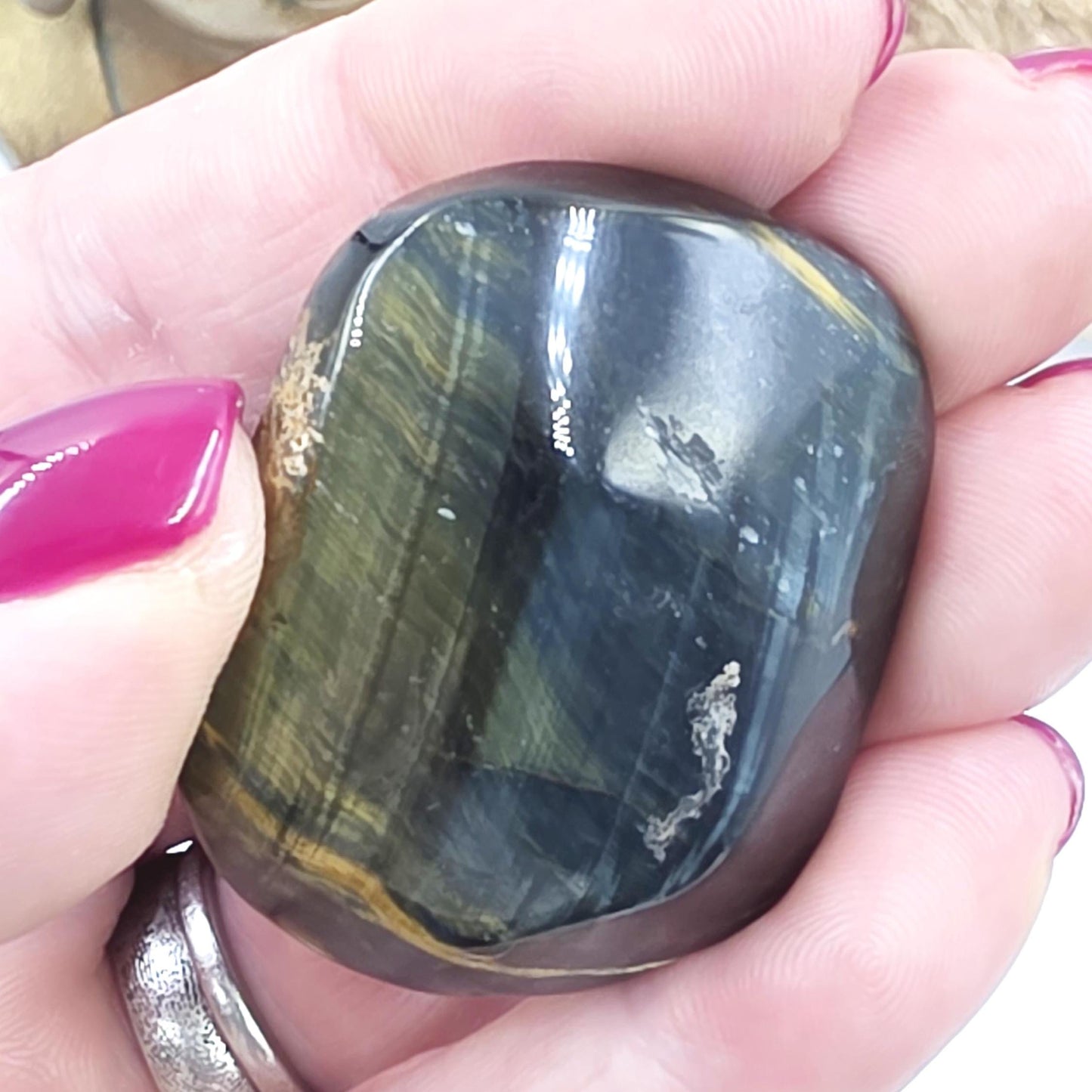 Little Blue Tiger's Eye Palm Stone - Protection & Intuition Healing Crystal, 40g