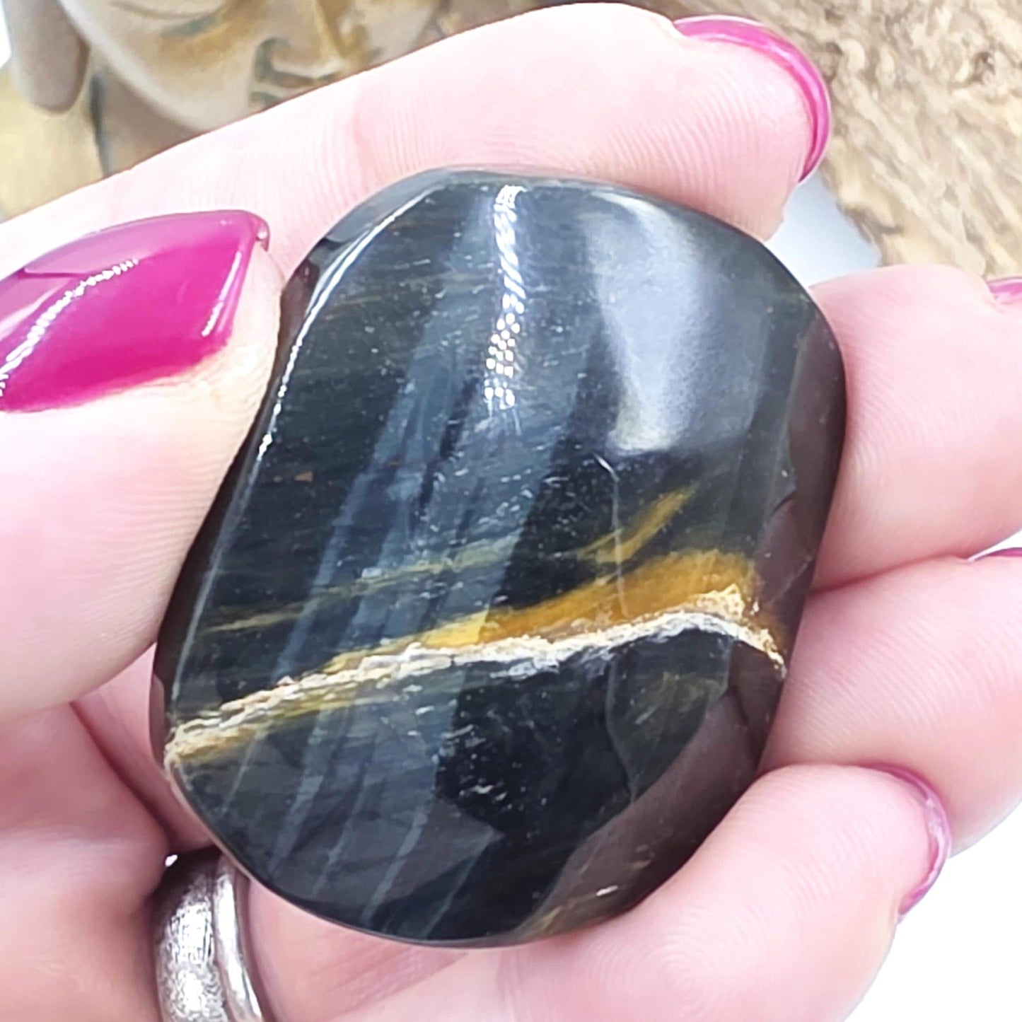 Little Blue Tiger's Eye Palm Stone - Protection & Intuition Healing Crystal, 40g
