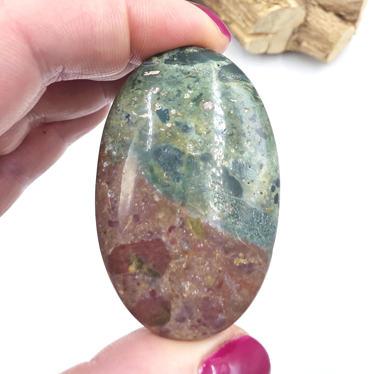 Ocean Jasper Palm Stone – Joy, Emotional Healing & Calming Crystal, 40g